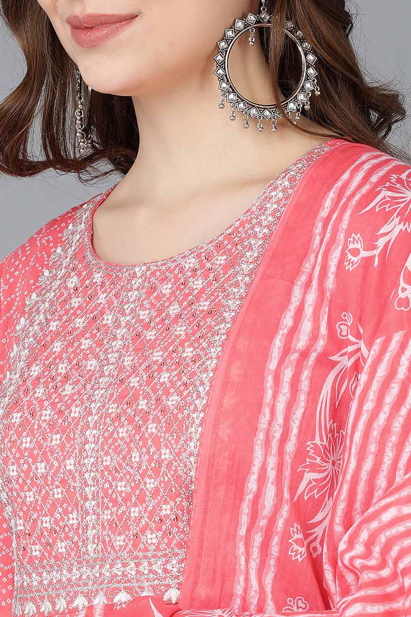 Peach Rayon Blend Kurta Trousers With Dupatta | SHOBITAM