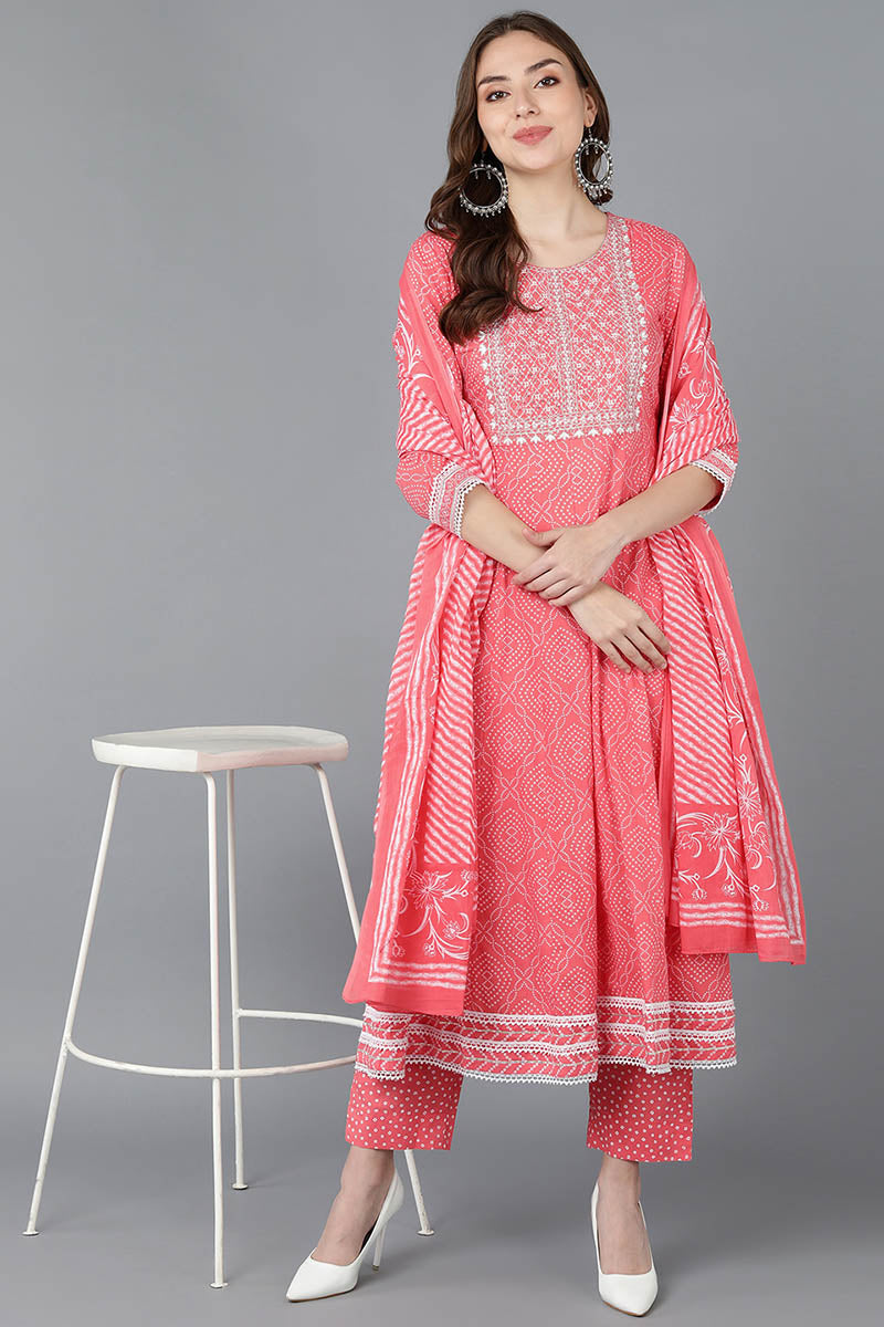 Peach Rayon Blend Kurta Trousers With Dupatta | SHOBITAM