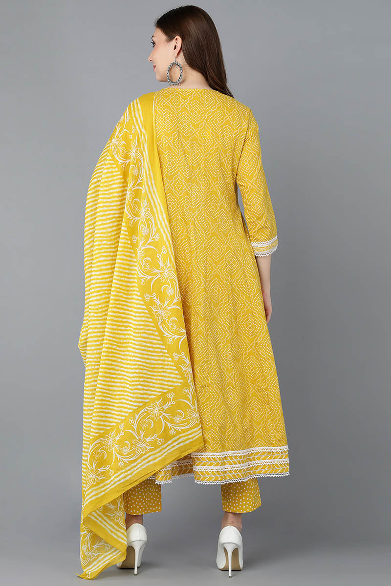 Yellow Rayon Blend Kurta Trousers With Dupatta | SHOBITAM