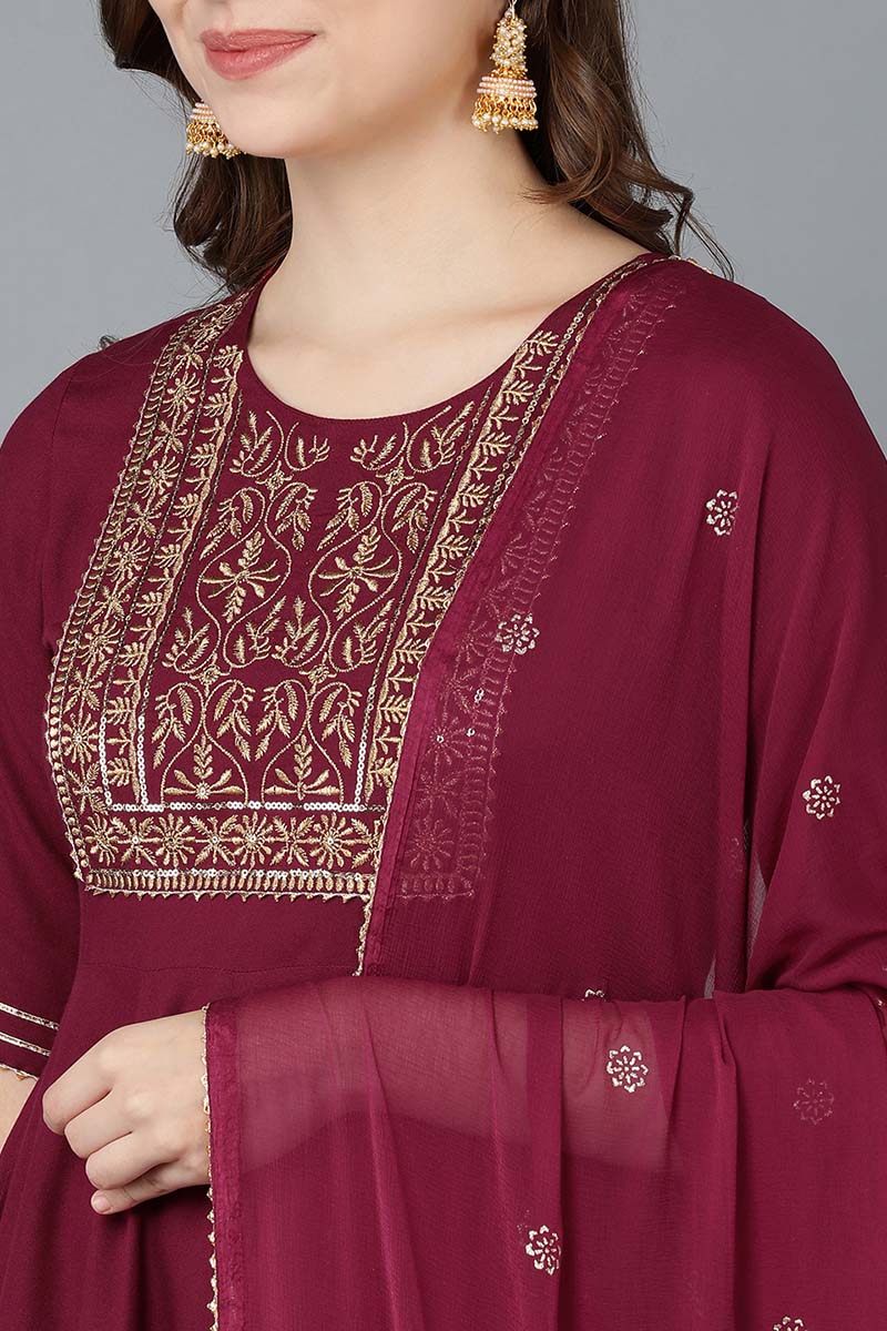 Burgundy Silk Blend Anarkali Suit Set   | SHOBITAM