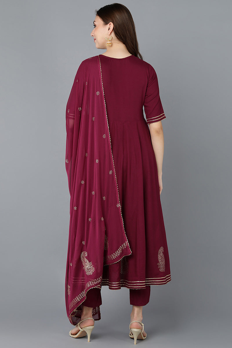 Burgundy Silk Blend Anarkali Suit Set   | SHOBITAM