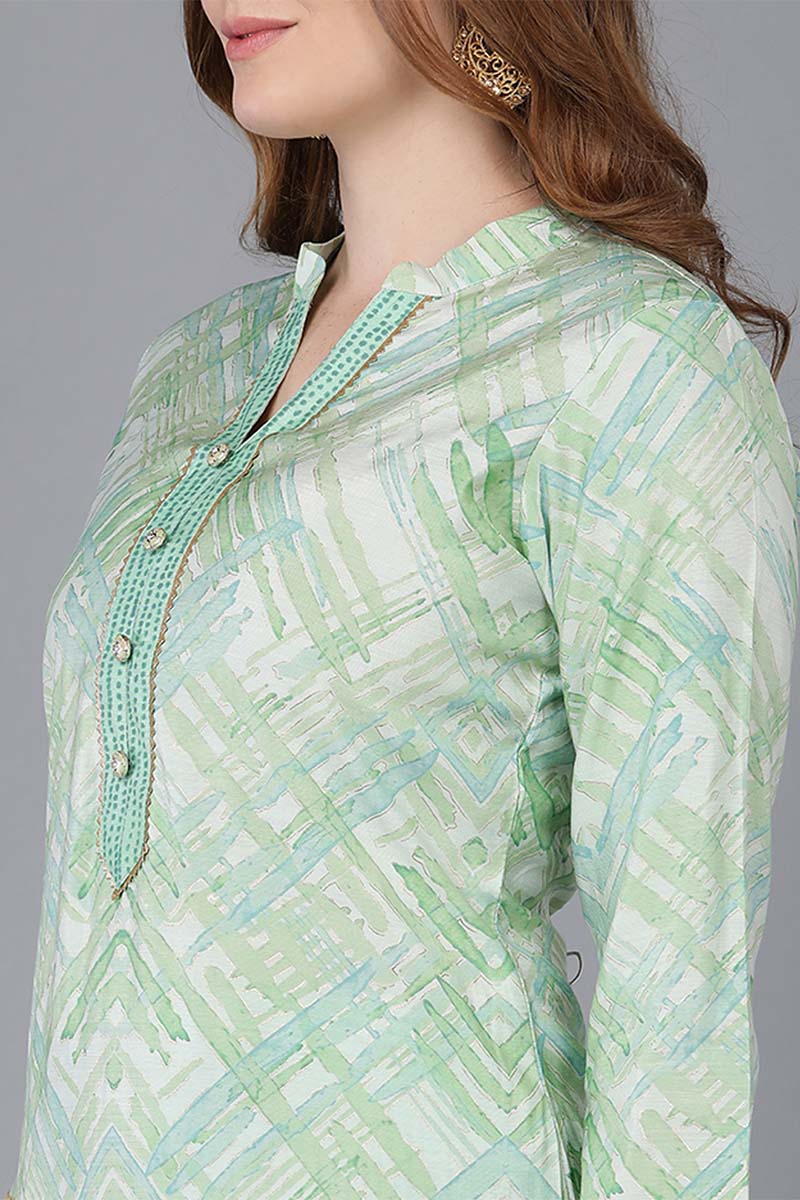 Green Poly Silk Straight Kurta Pant With Dupatta  | SHOBITAM