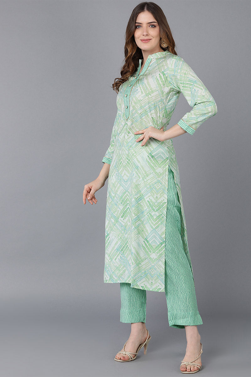 Green Poly Silk Straight Kurta Pant With Dupatta  | SHOBITAM
