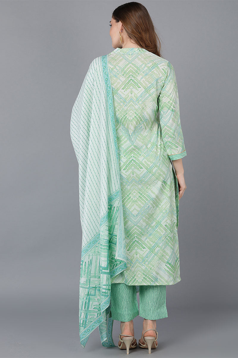 Green Poly Silk Straight Kurta Pant With Dupatta  | SHOBITAM