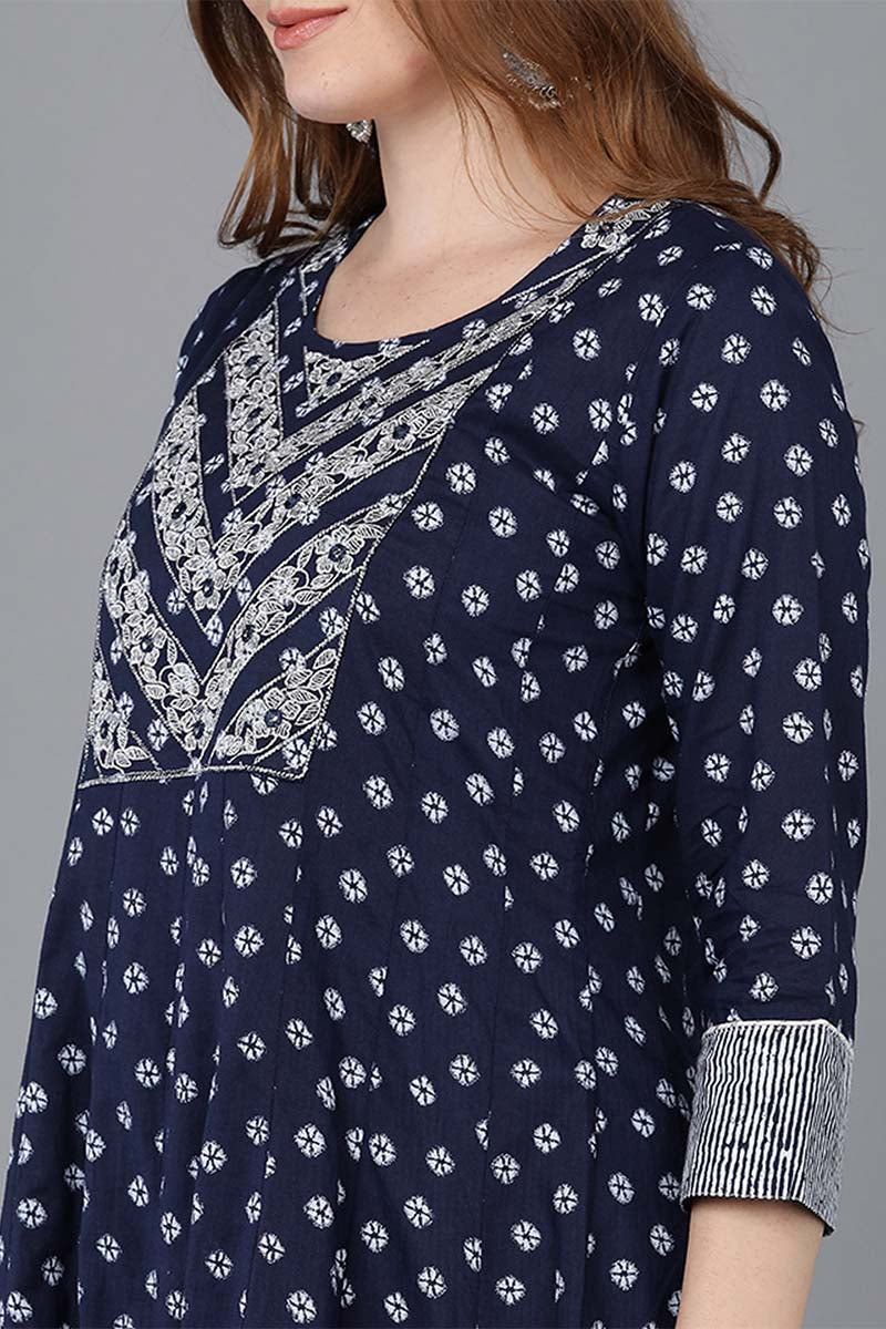 Blue Pure Cotton Anarkali Suit Set | SHOBITAM