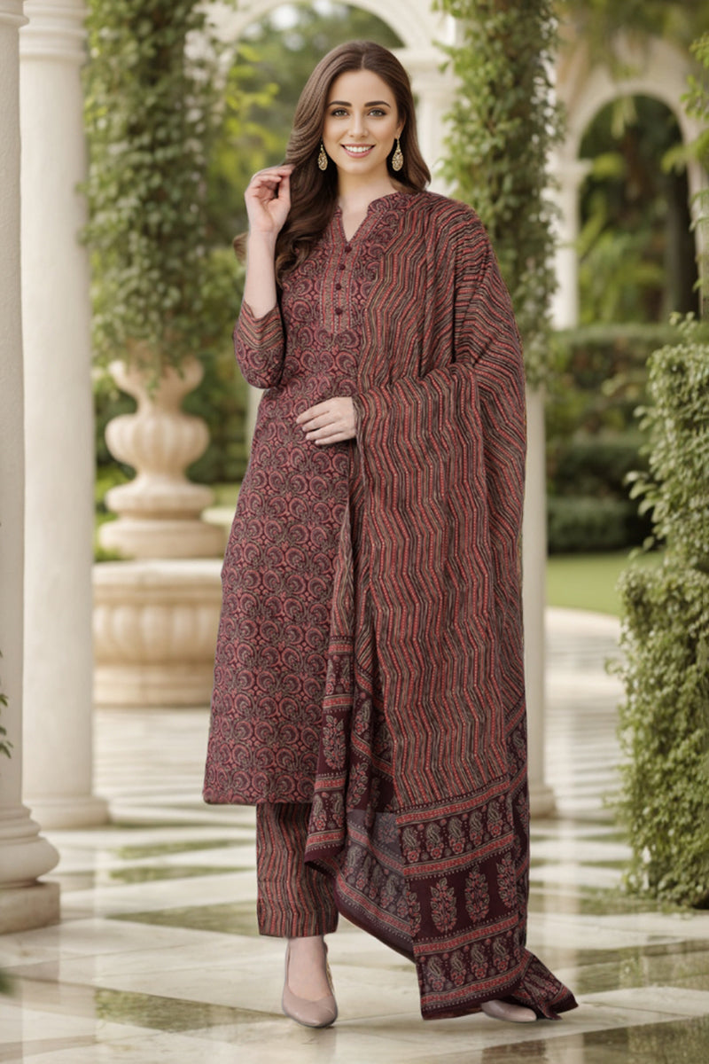 Maroon Rayon Blend straight Kurta Pant With Dupatta  | SHOBITAM