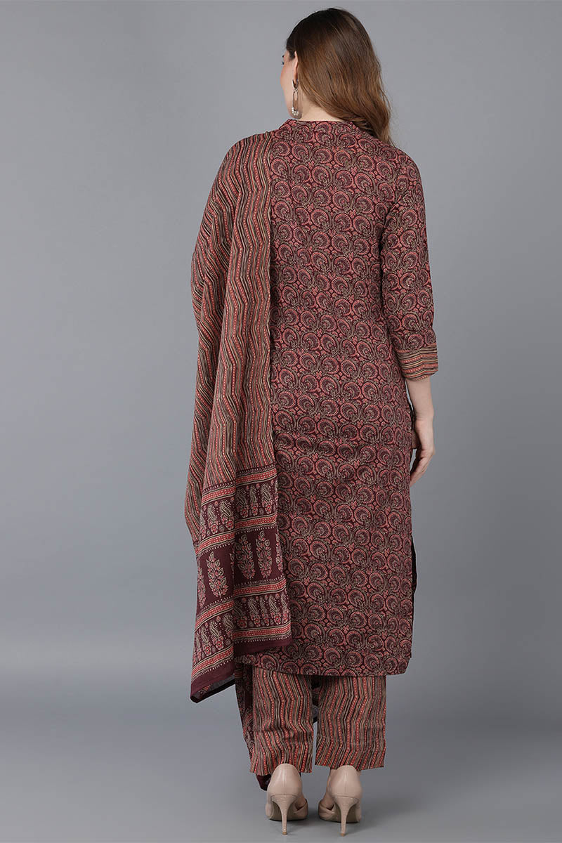 Maroon Rayon Blend straight Kurta Pant With Dupatta  | SHOBITAM