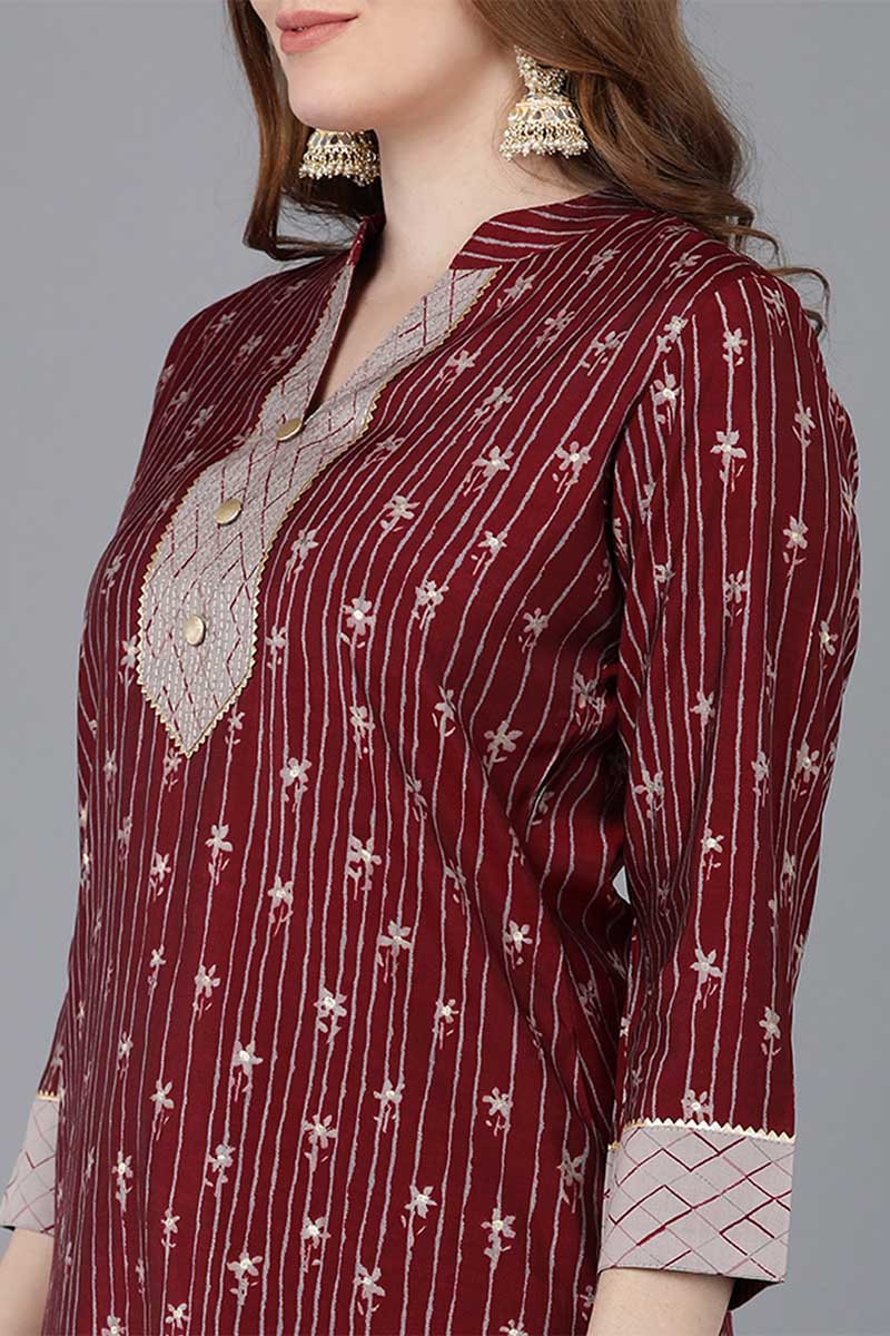 Maroon Poly Silk Straight Kurta Pant With Dupatta  | SHOBITAM