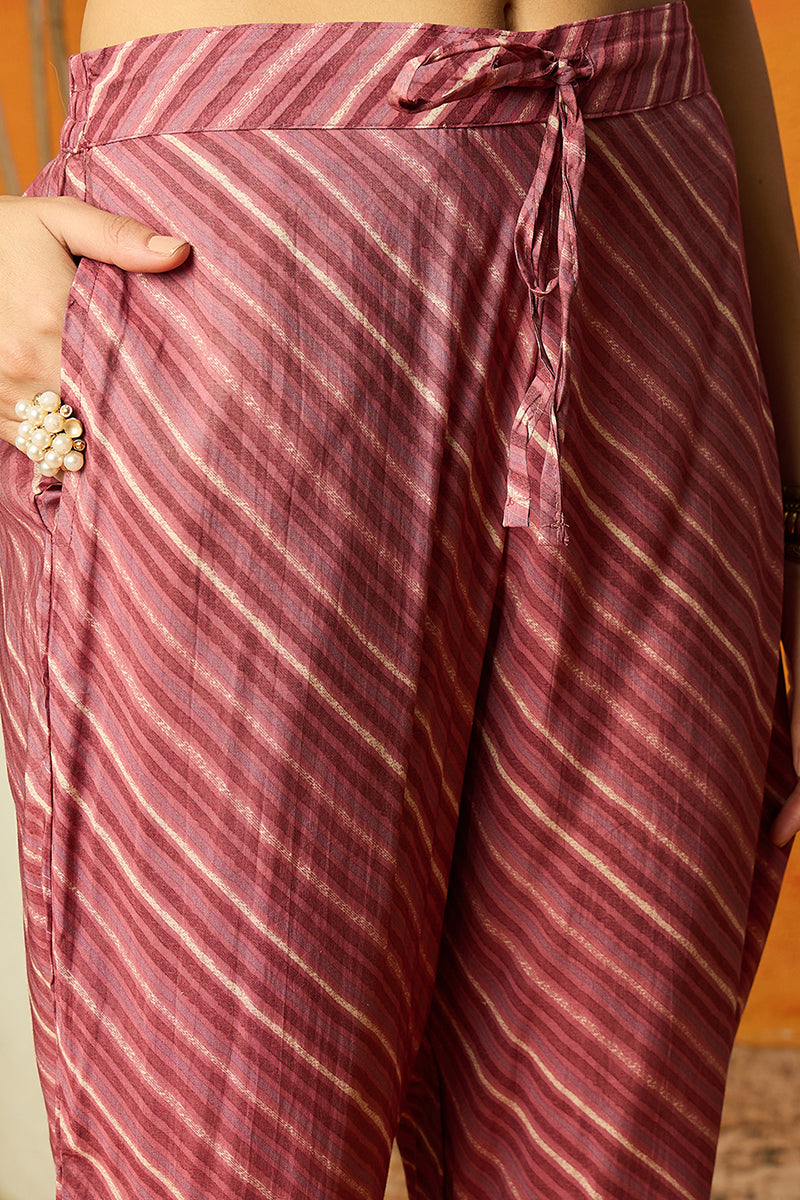 Pink Silk Blend Bandhani Print Embroidered Straight Suit Set  | SHOBITAM