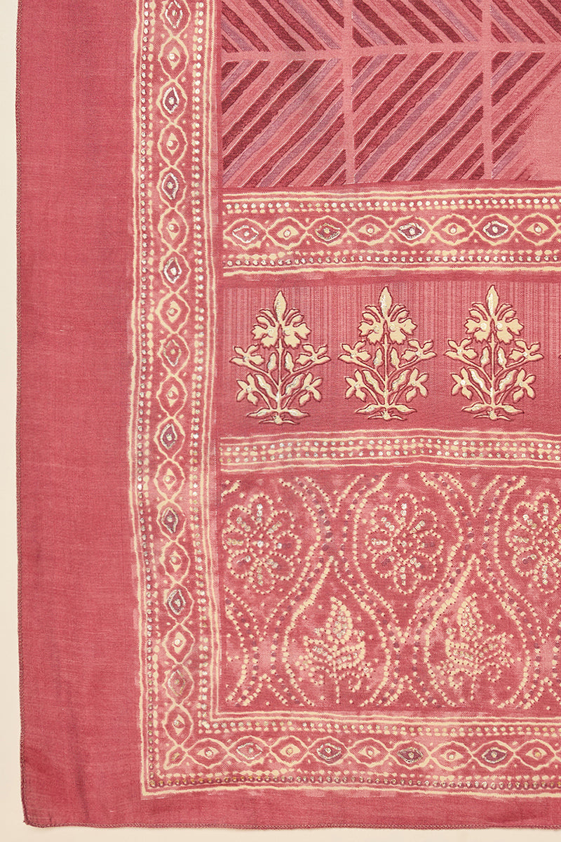 Pink Silk Blend Bandhani Print Embroidered Straight Suit Set  | SHOBITAM