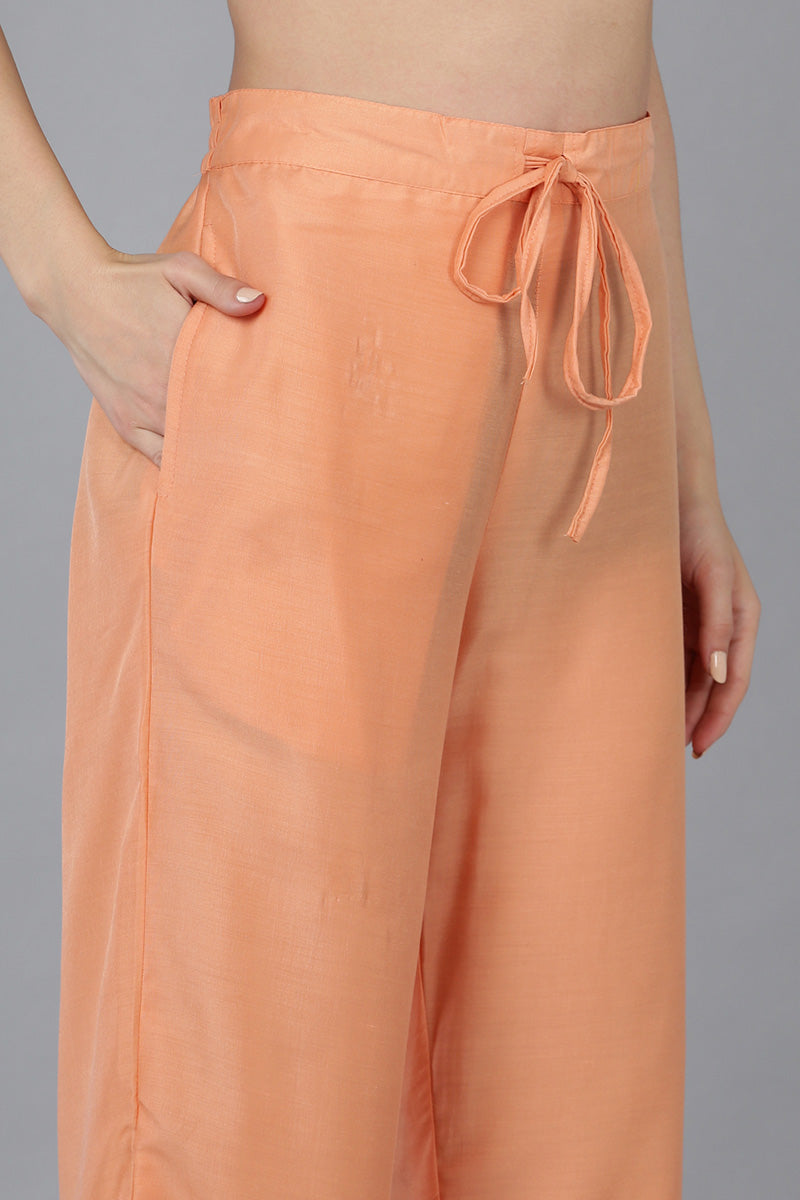 Peach Silk Blend Solid Straight Suit Set | SHOBITAM