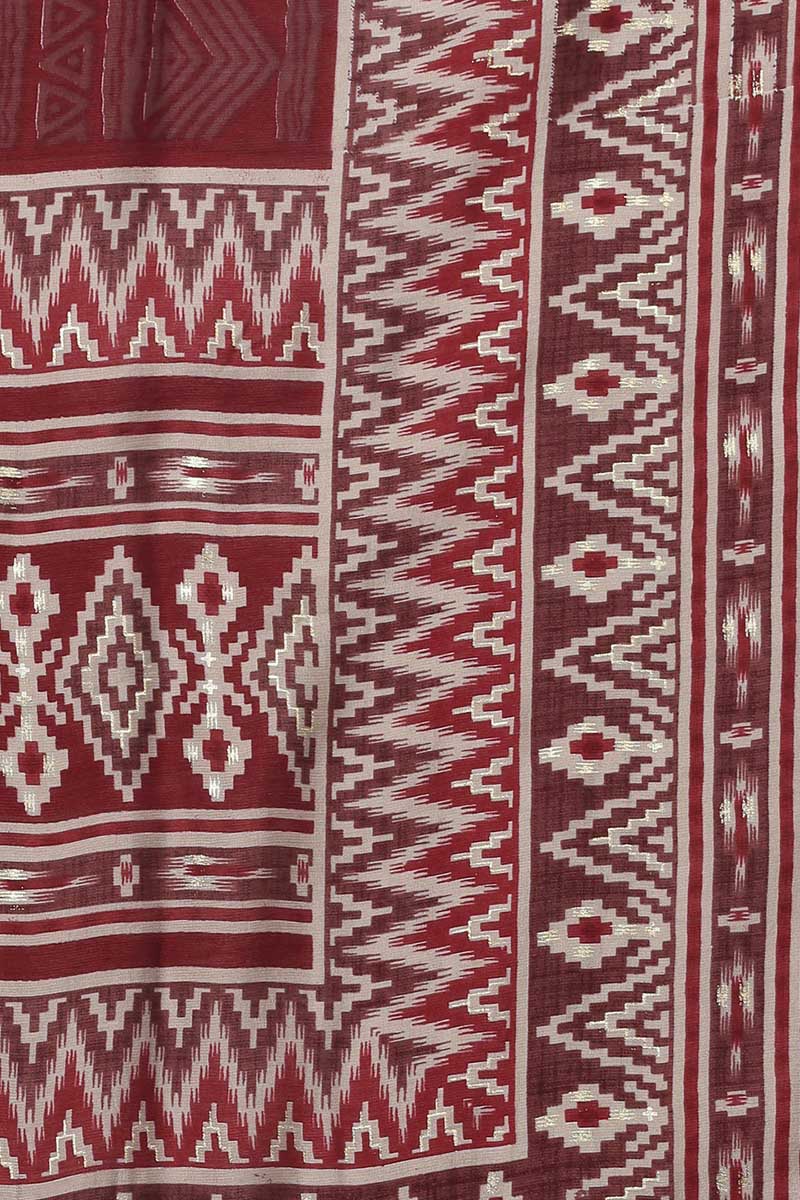 Maroon Silk Blend Geometric Straight Kurta Trousers With Dupatta  | SHOBITAM