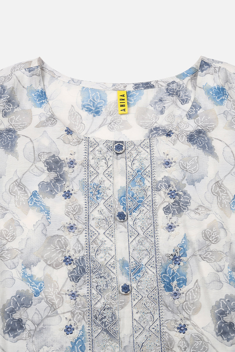 Off White Poly Chanderi Floral Straight Suit Set  |SHOBITAM