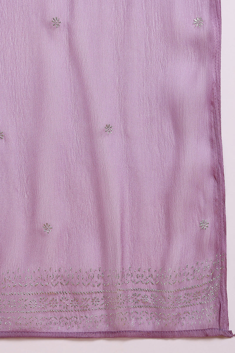 Lavender Silk Blend Anarkali Woven Design Kurta Pant With Dupatta  | SHOBITAM