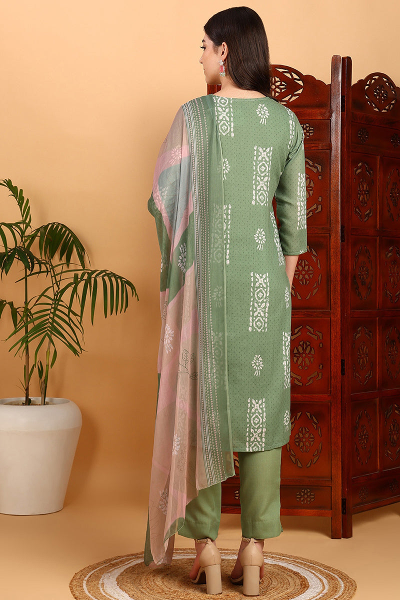 Sea Green Silk Blend Straight Suit Set | SHOBITAM