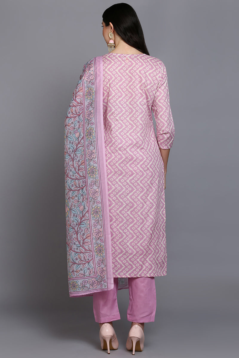 Pink Rayon Blend Printed Suit Set | SHOBITAM