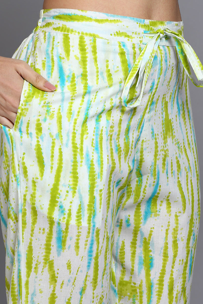 Cotton Green Bandhani Printed Straight Kurta Pant With Dupatta  | SHOBITAM