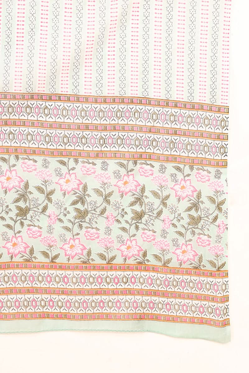 Sea Green Pure Cotton Floral Printed Straight Suit Set | SHOBITAM