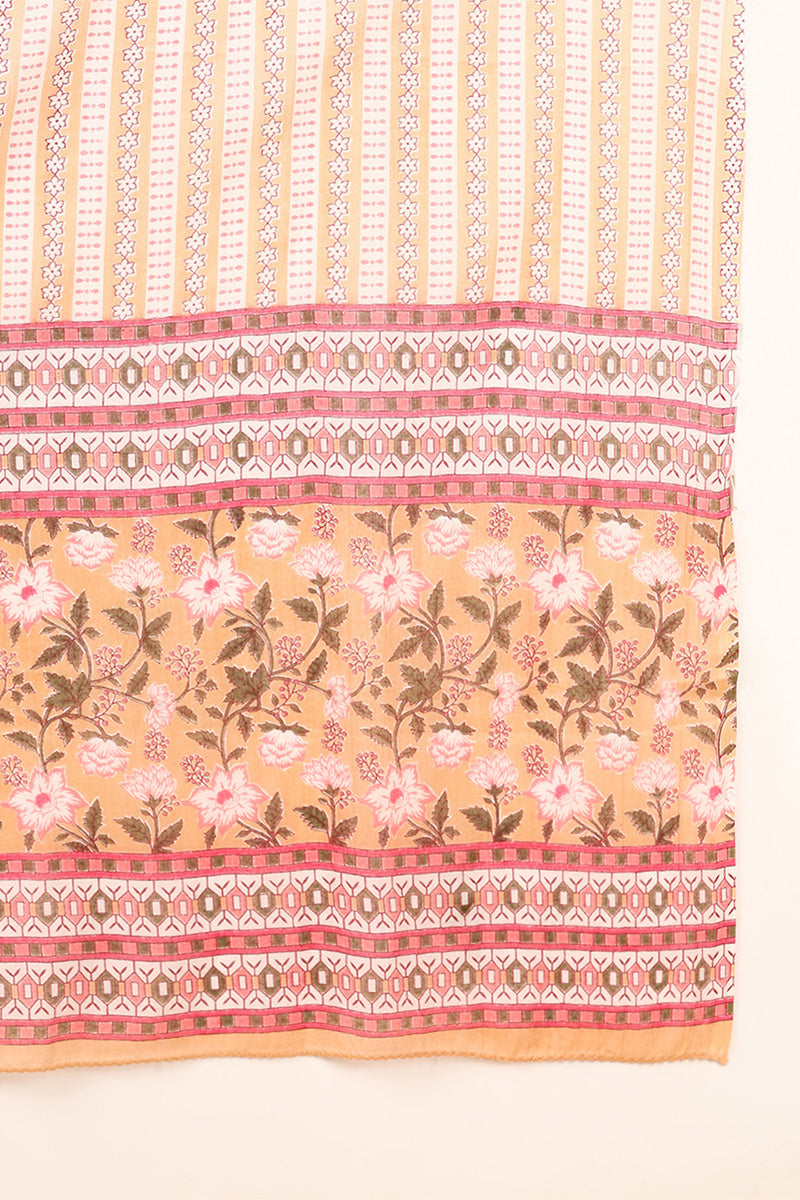 Peach Pure Cotton Floral Printed Straight Suit Set | SHOBITAM