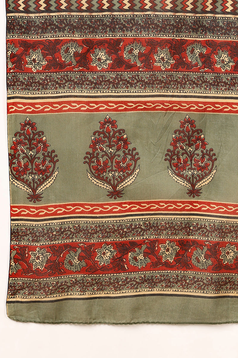 Green Pure Cotton Floral Printed Angarkha Suit Set  | SHOBITAM