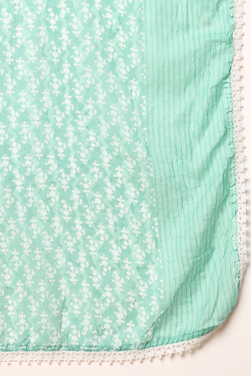Sea Green Viscose Rayon Ethnic Motifs Printed Flared Suit Set | SHOBITAM