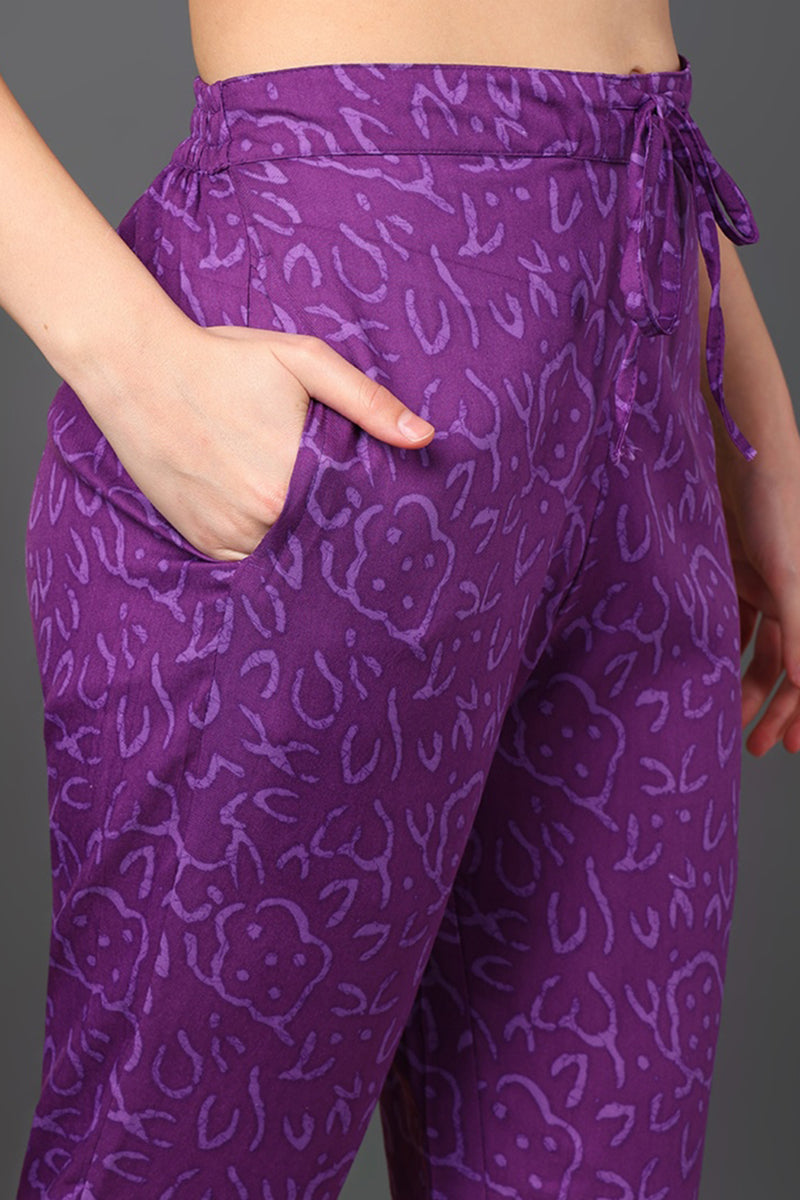 Violet Rayon Blend Ethnic Motifs Printed Straight Suit Set | SHOBITAM