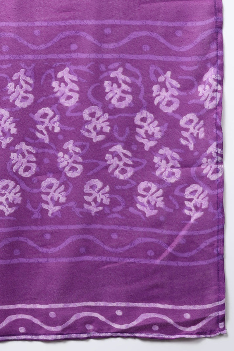 Violet Rayon Blend Ethnic Motifs Printed Straight Suit Set | SHOBITAM