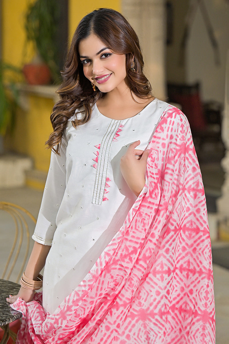Pink Rayon Blend Solid Embroidered Straight Suit Set | SHOBITAM