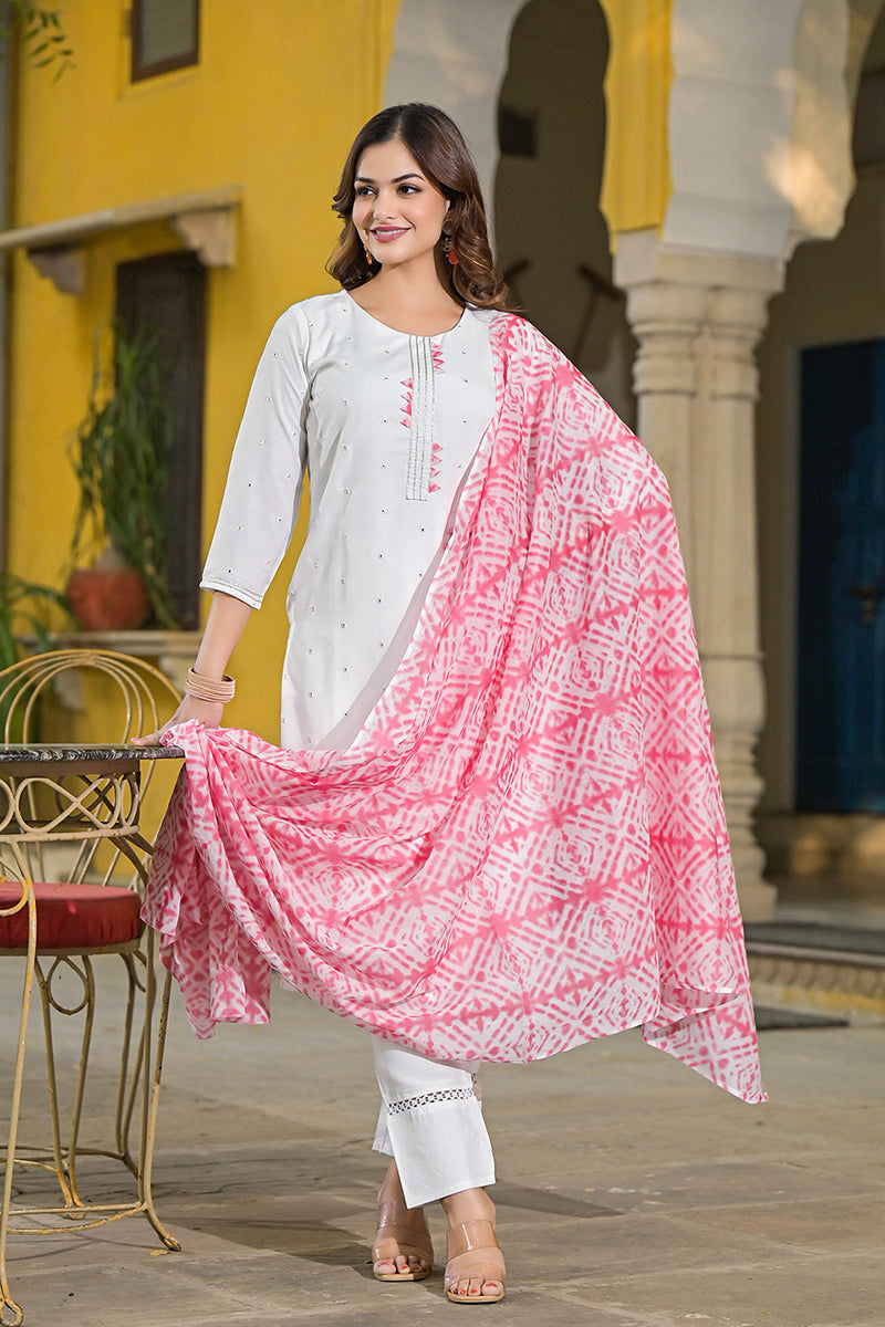 Pink Rayon Blend Solid Embroidered Straight Suit Set | SHOBITAM