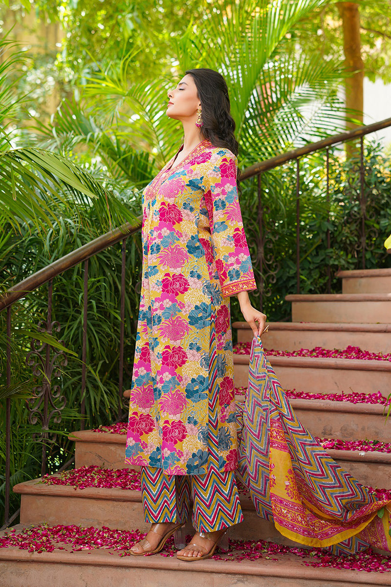 Yellow Rayon Blend Floral Printed Straight Kurta Palazzos With Dupatta | SHOBITAM