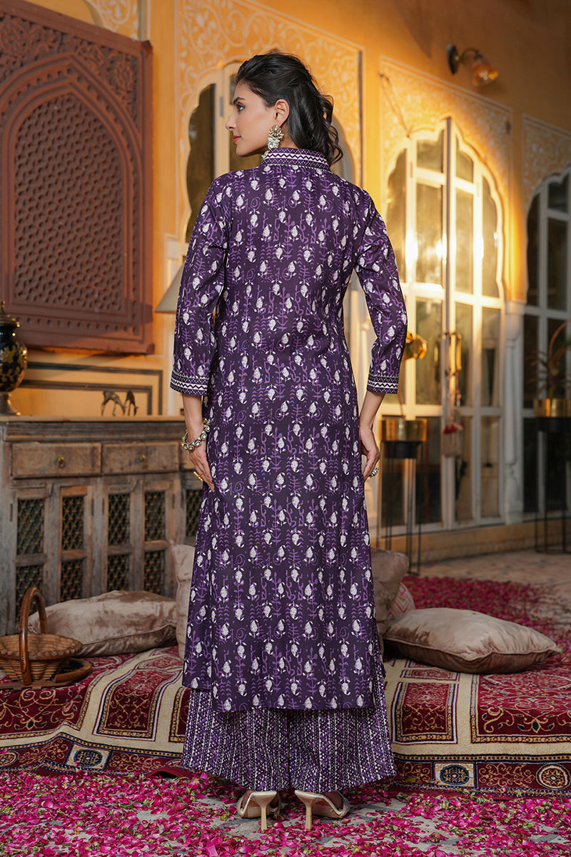 Purple Rayon Blend Batik Printed Straight Kurta Palazzos With Dupatta | SHOBITAM