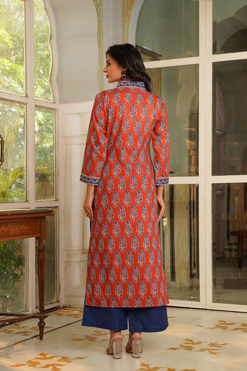Orange Rayon Blend Floral Printed Straight Kurta Palazzos With Dupatta | SHOBITAM