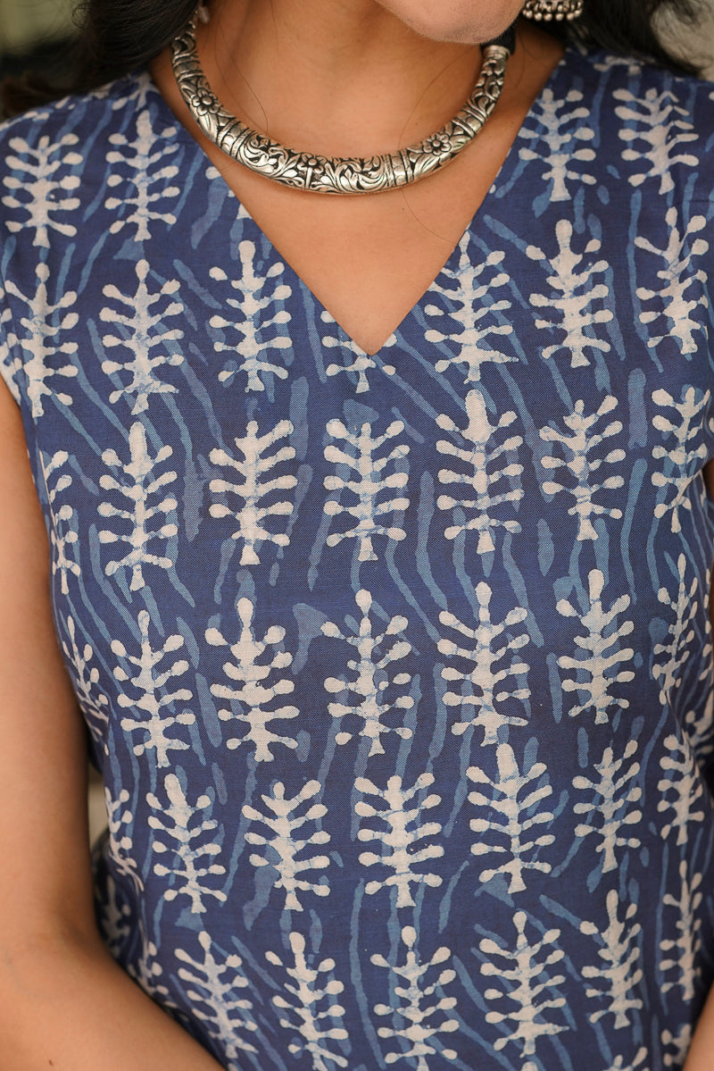 Blue Cotton Blend Printed Straight Kurta Trousers With Dupatta | SHOBITAM