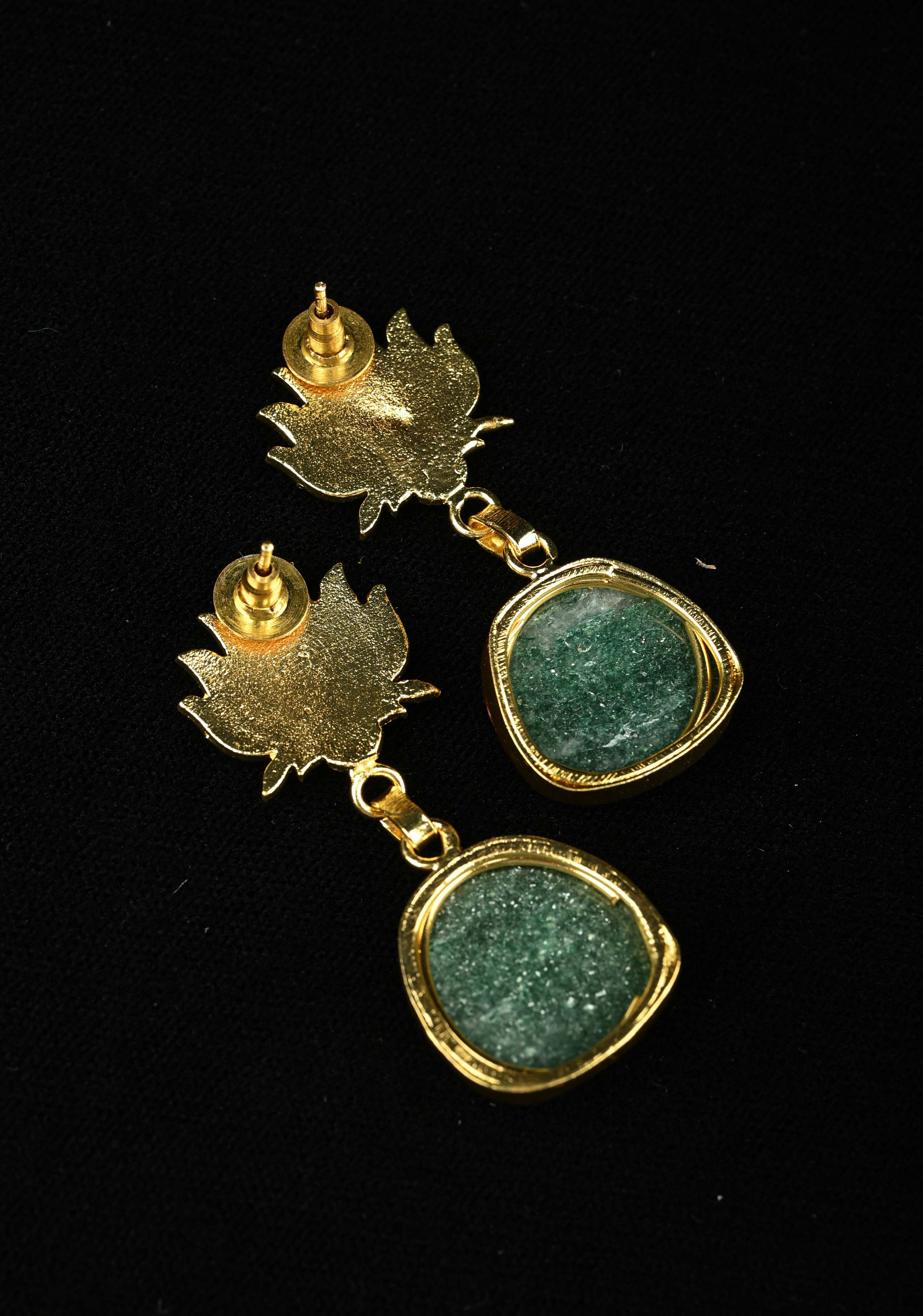 Kamala Green Stone Drop Earrings | Shobitam