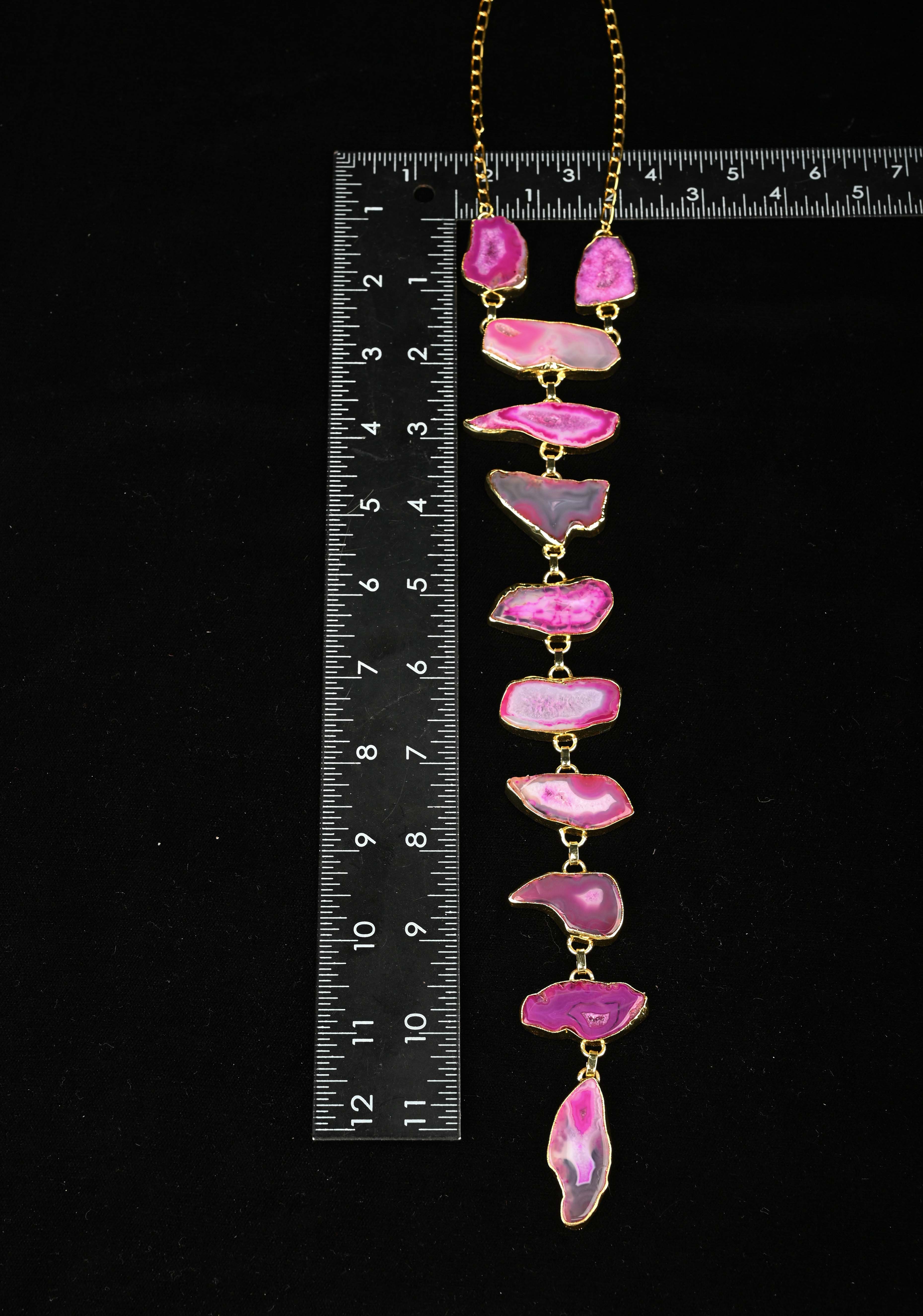 9 Tier Statement Shades of Pink Agate Stone Statement Necklace | Shobitam