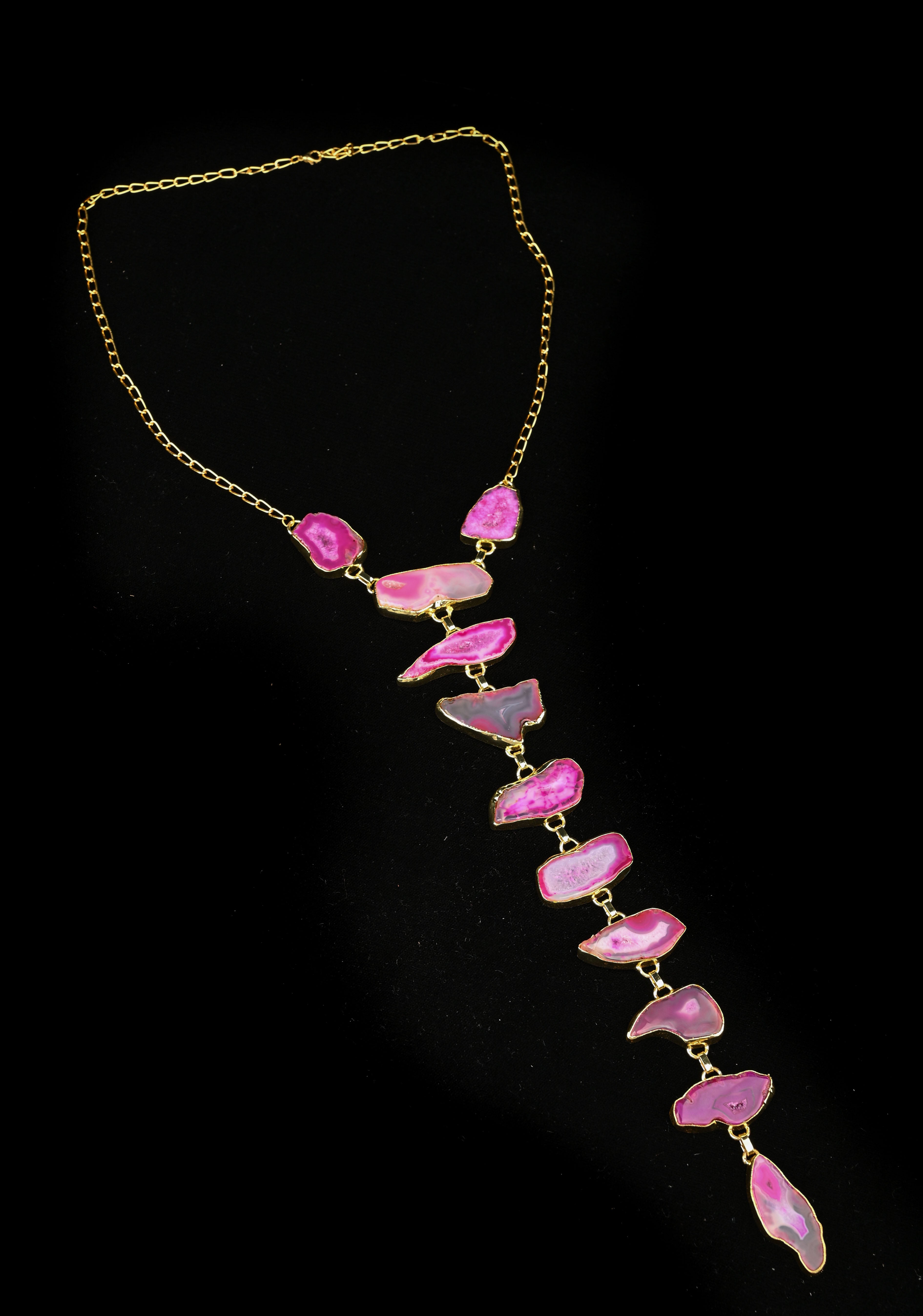 9 Tier Statement Shades of Pink Agate Stone Statement Necklace | Shobitam