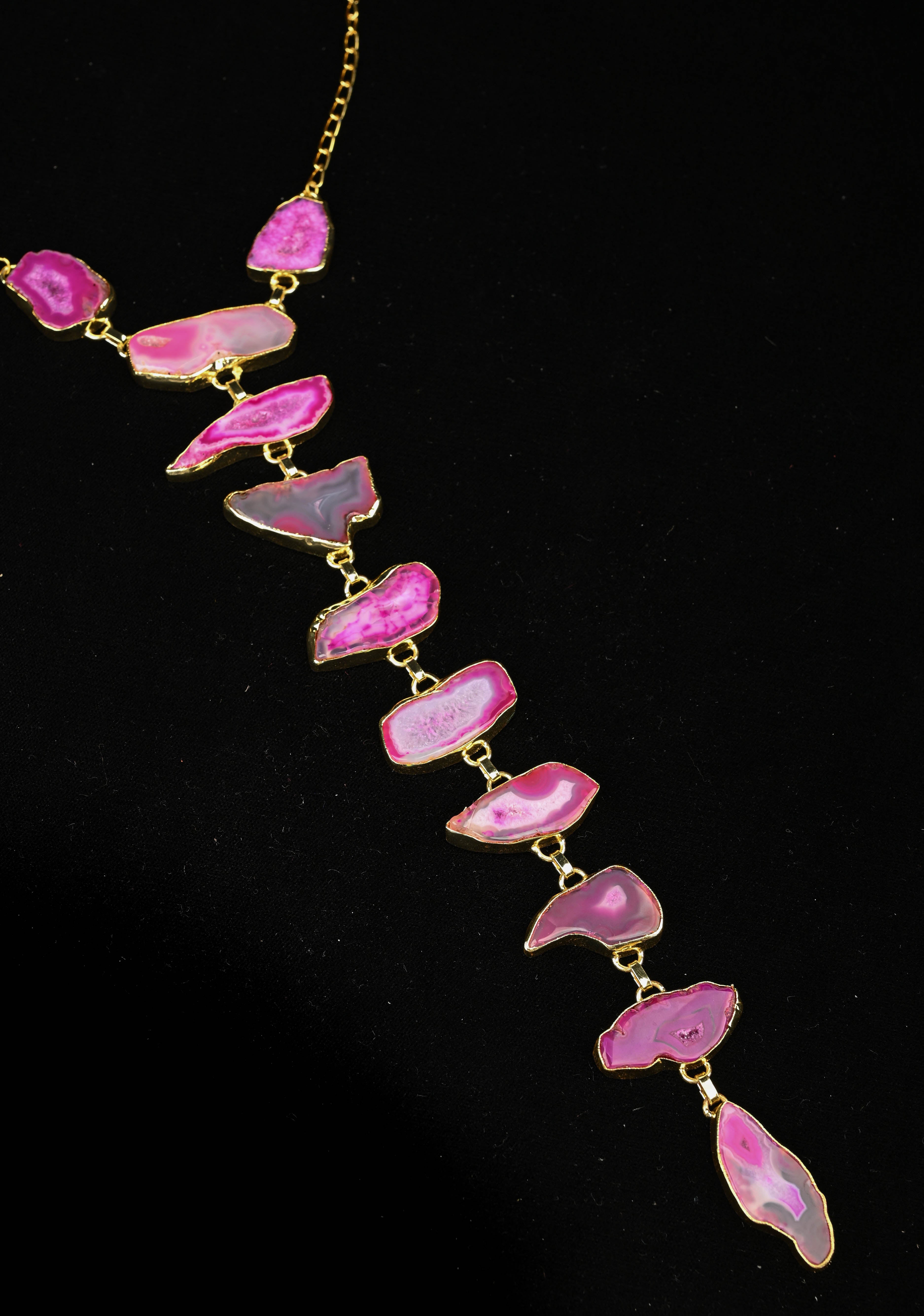 9 Tier Statement Shades of Pink Agate Stone Statement Necklace | Shobitam