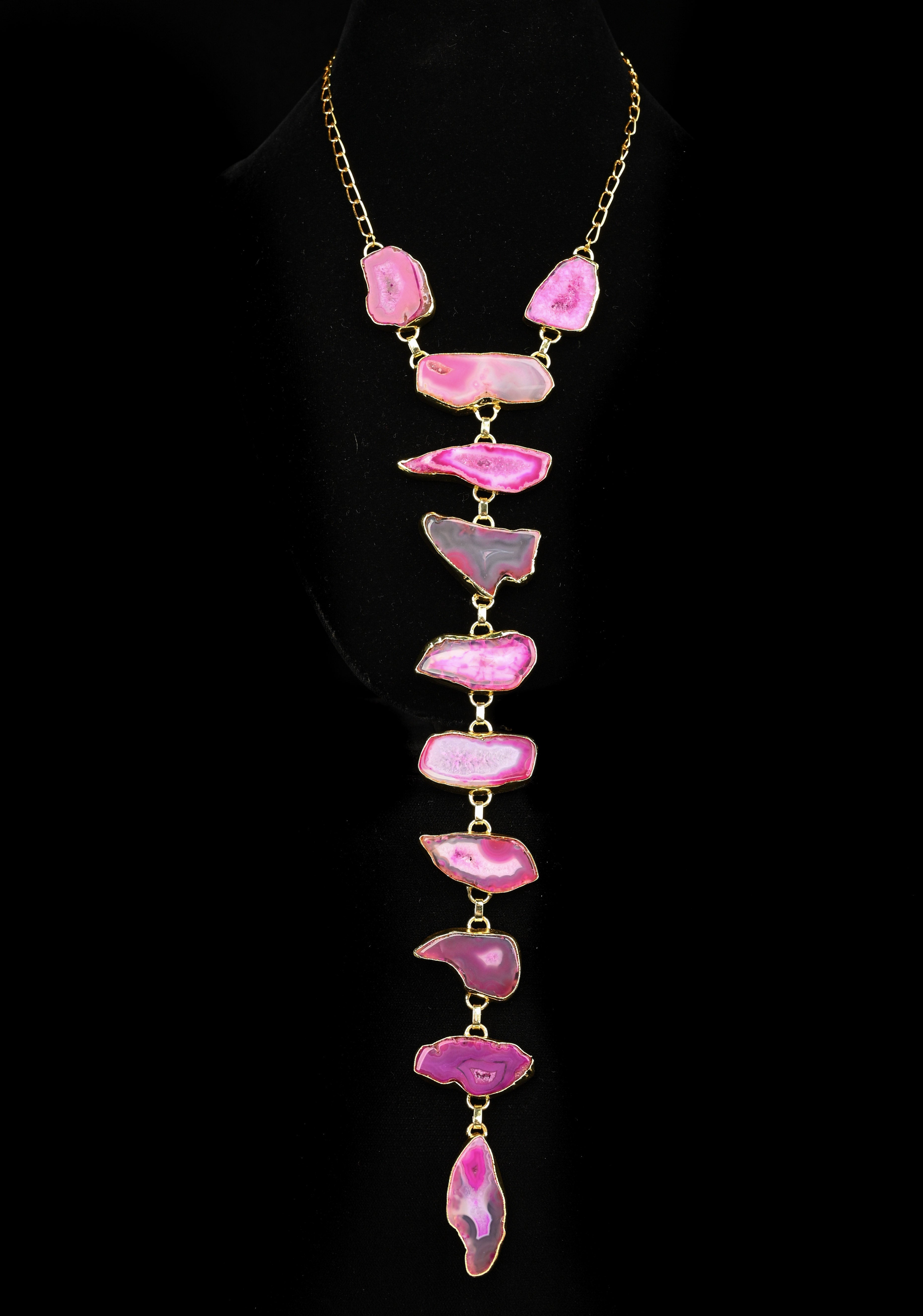 9 Tier Statement Shades of Pink Agate Stone Statement Necklace | Shobitam