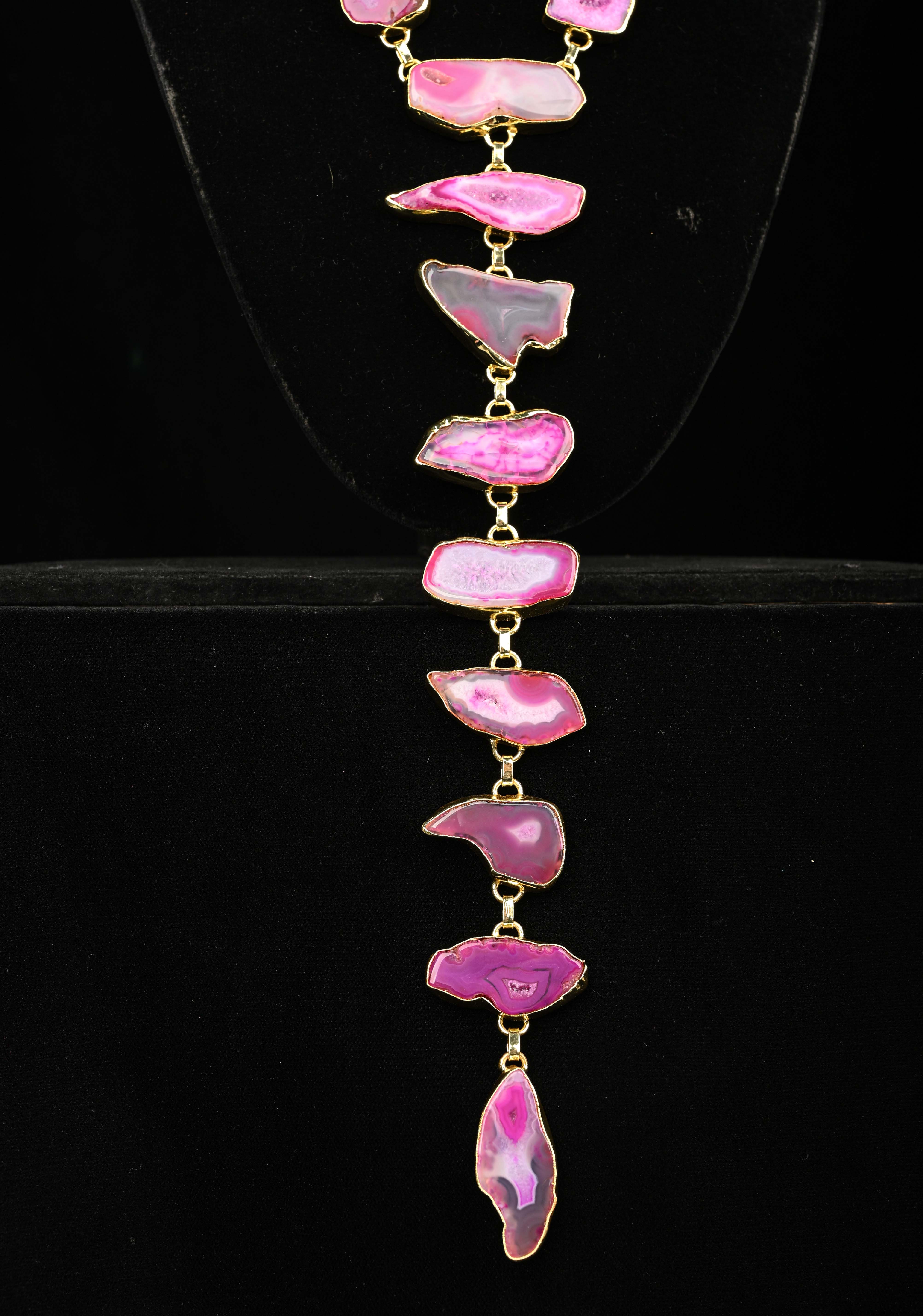 9 Tier Statement Shades of Pink Agate Stone Statement Necklace | Shobitam
