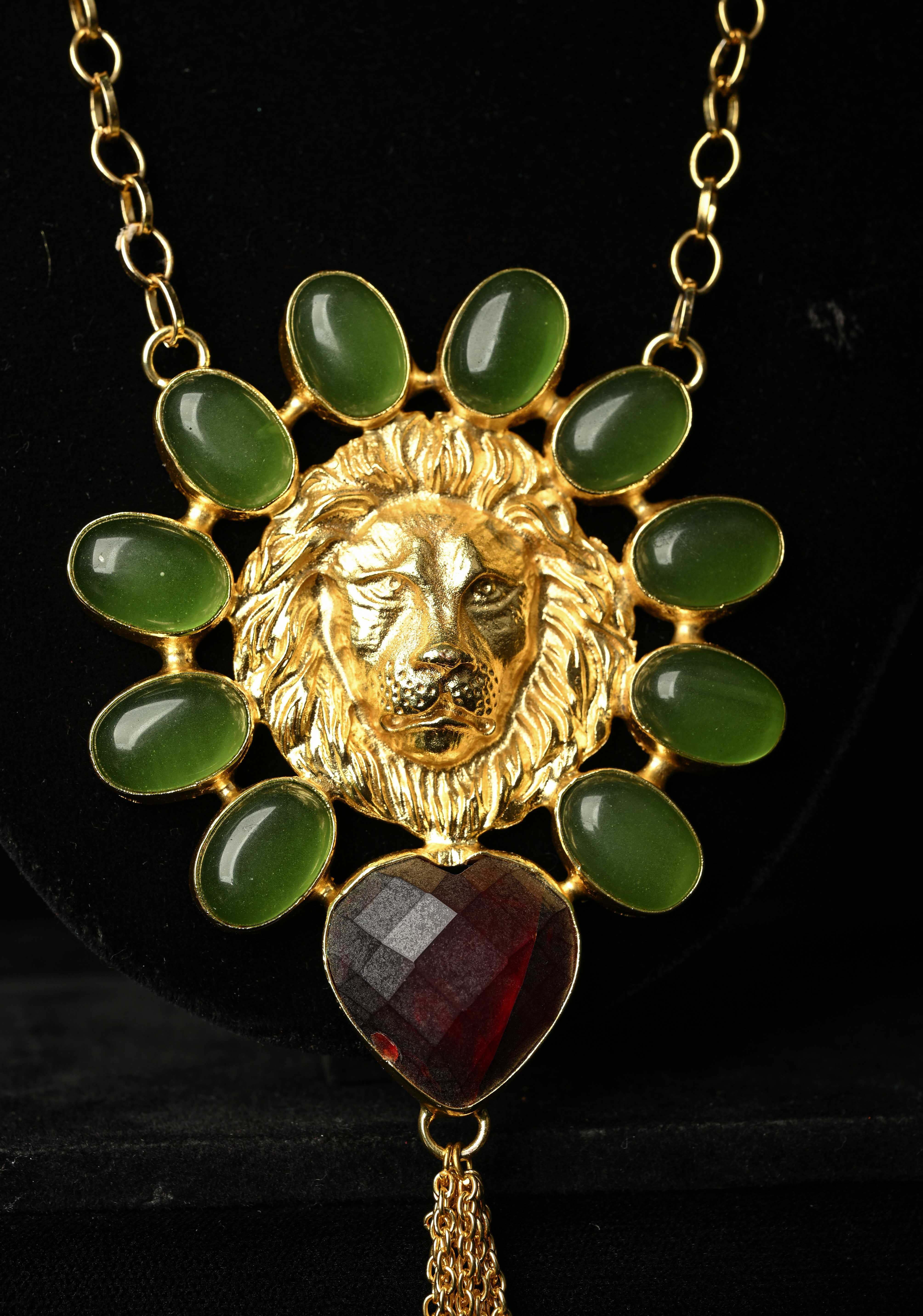 Green Onyx and Purple Glass Stone Pendant | Shobitam
