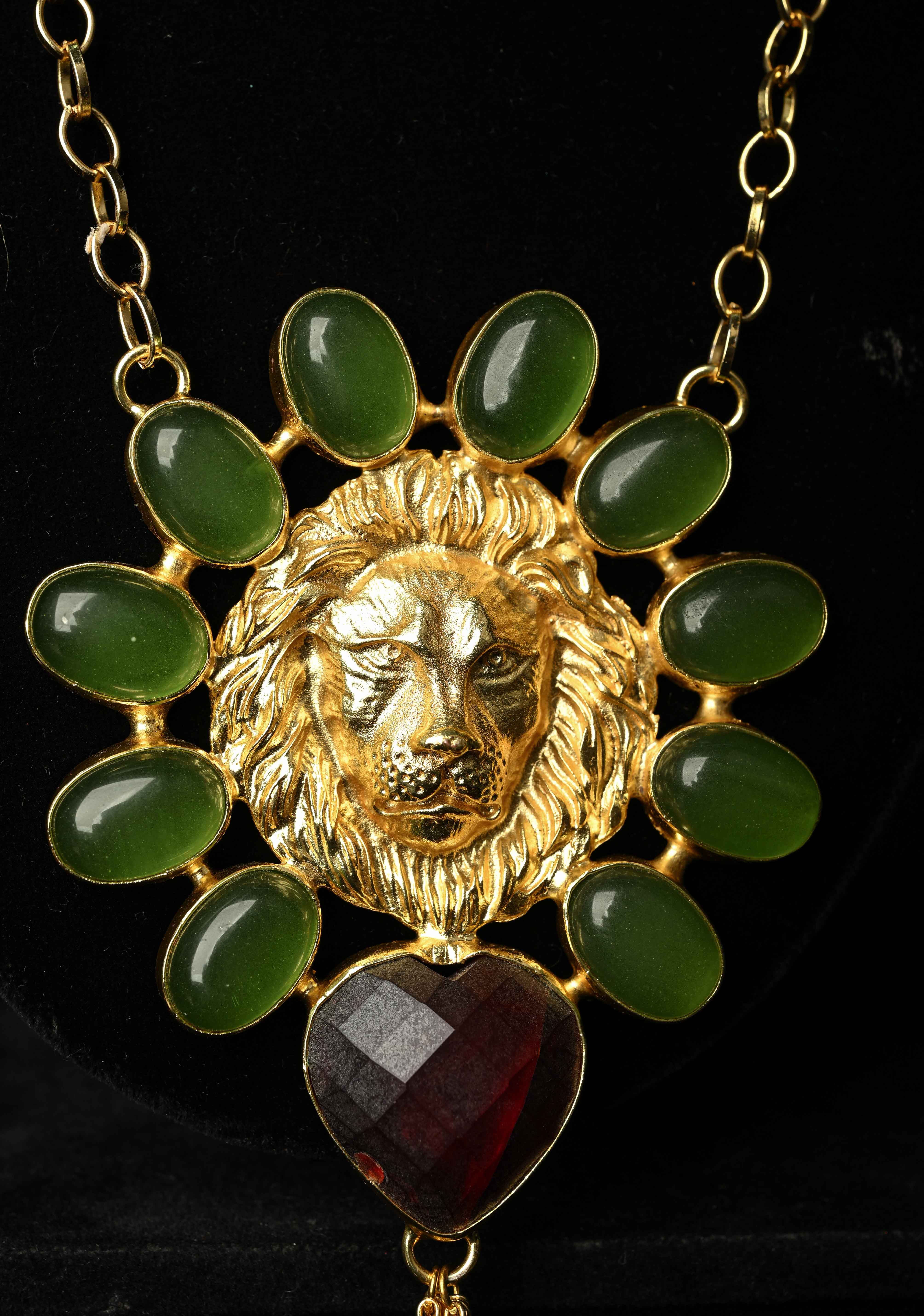 Green Onyx and Purple Glass Stone Pendant | Shobitam