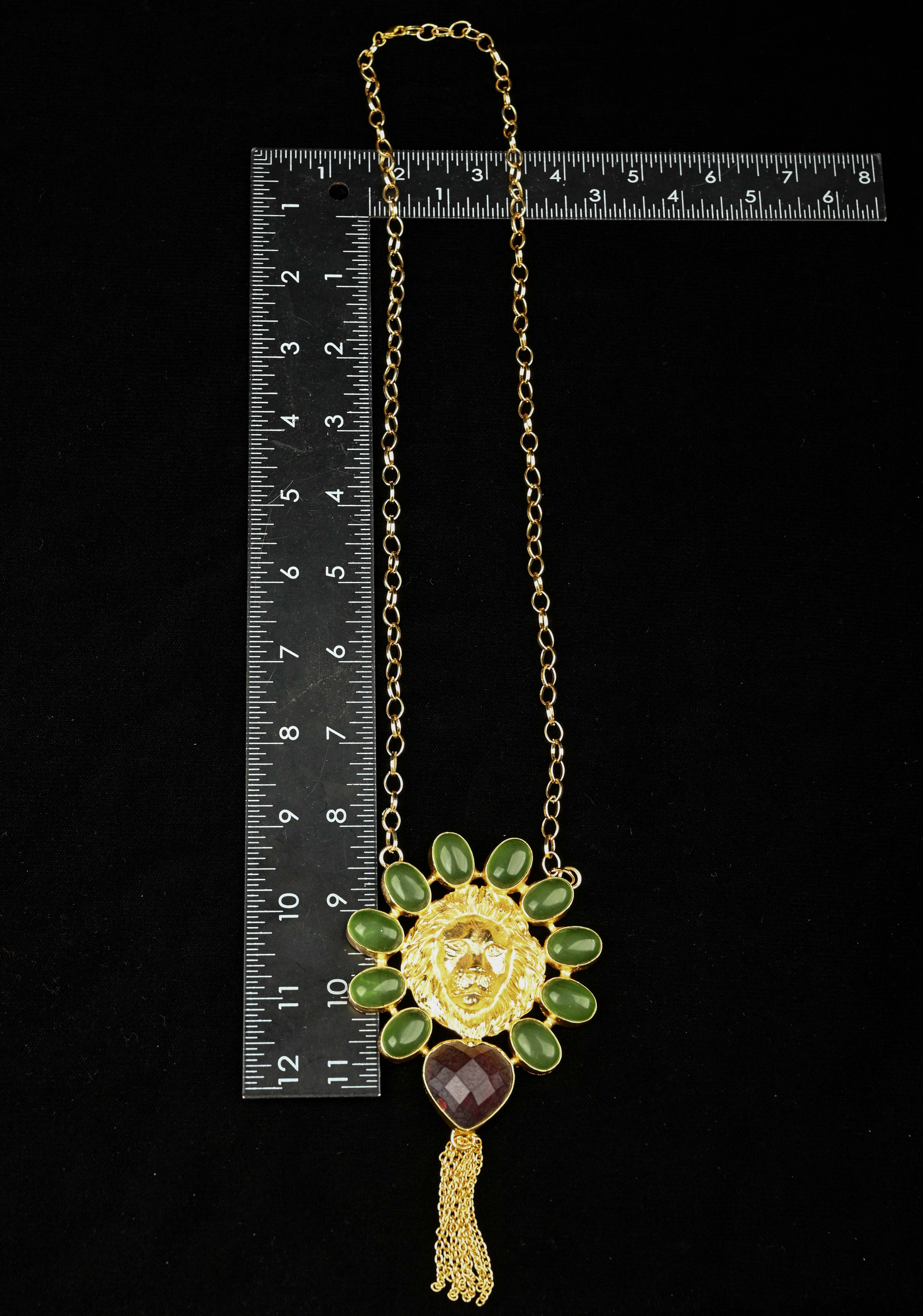 Green Onyx and Purple Glass Stone Pendant | Shobitam