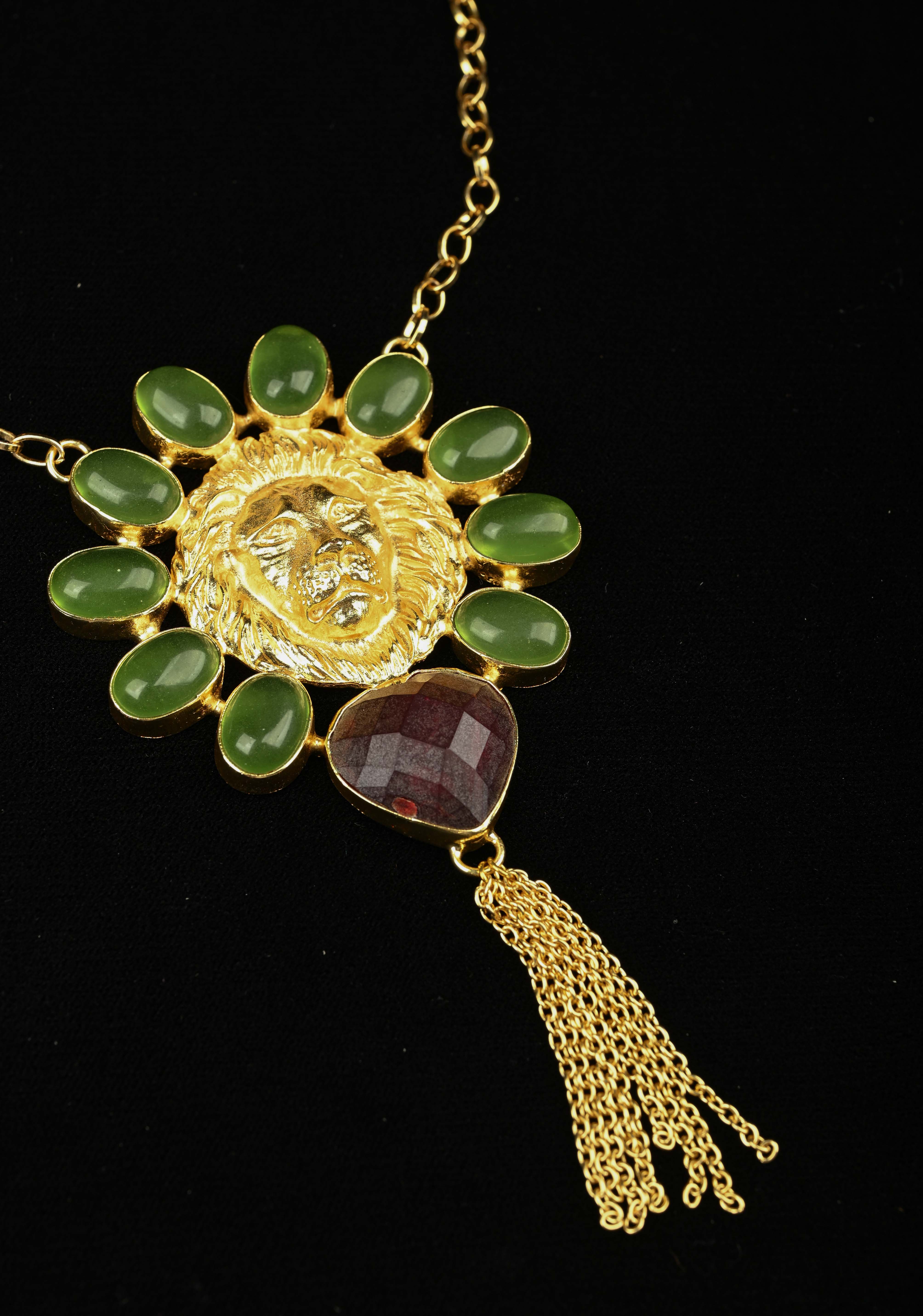 Green Onyx and Purple Glass Stone Pendant | Shobitam