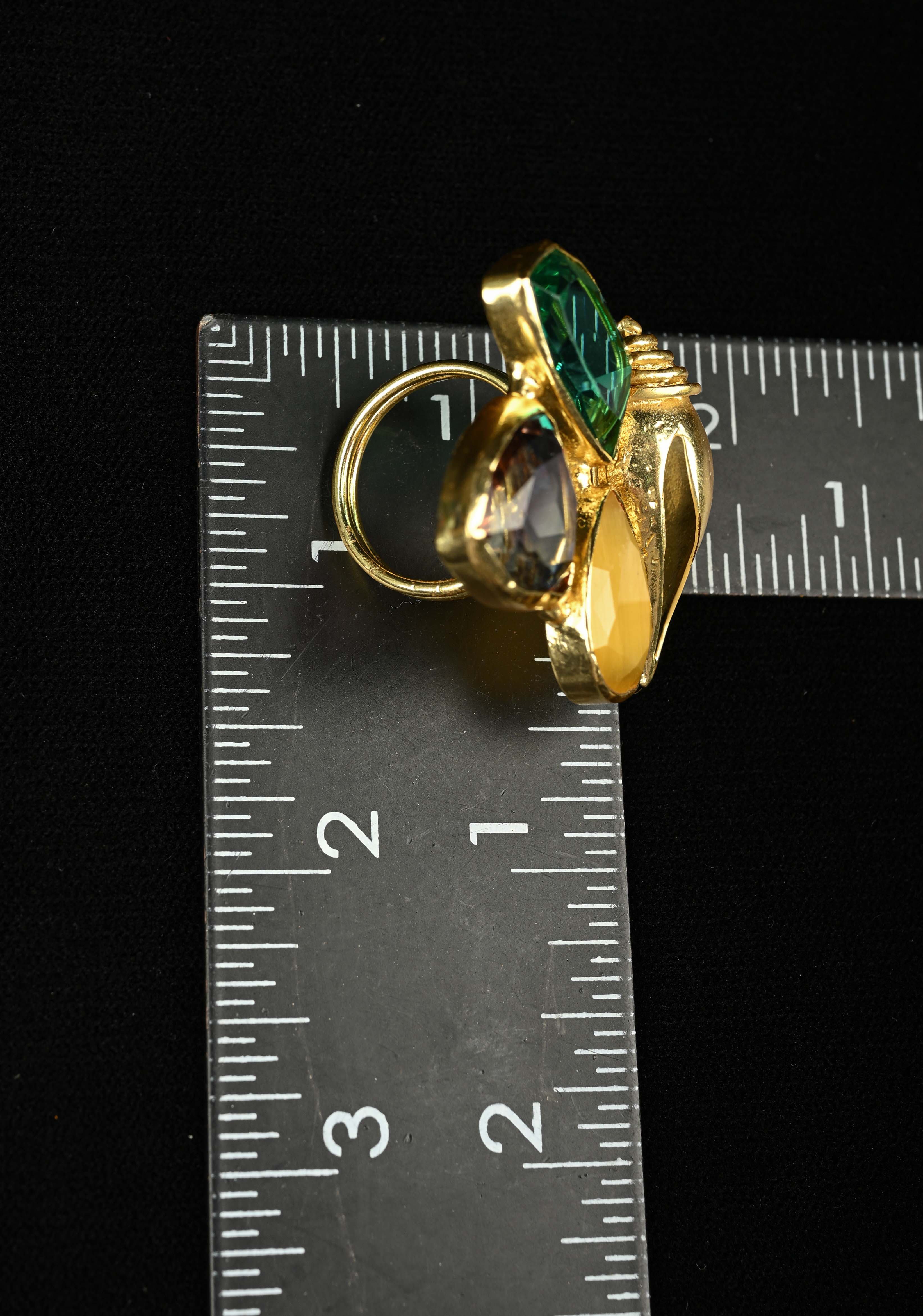 Ocean Theme Gold Tone Shell Motif Ring with Multicolor Glass stones | Shobitam