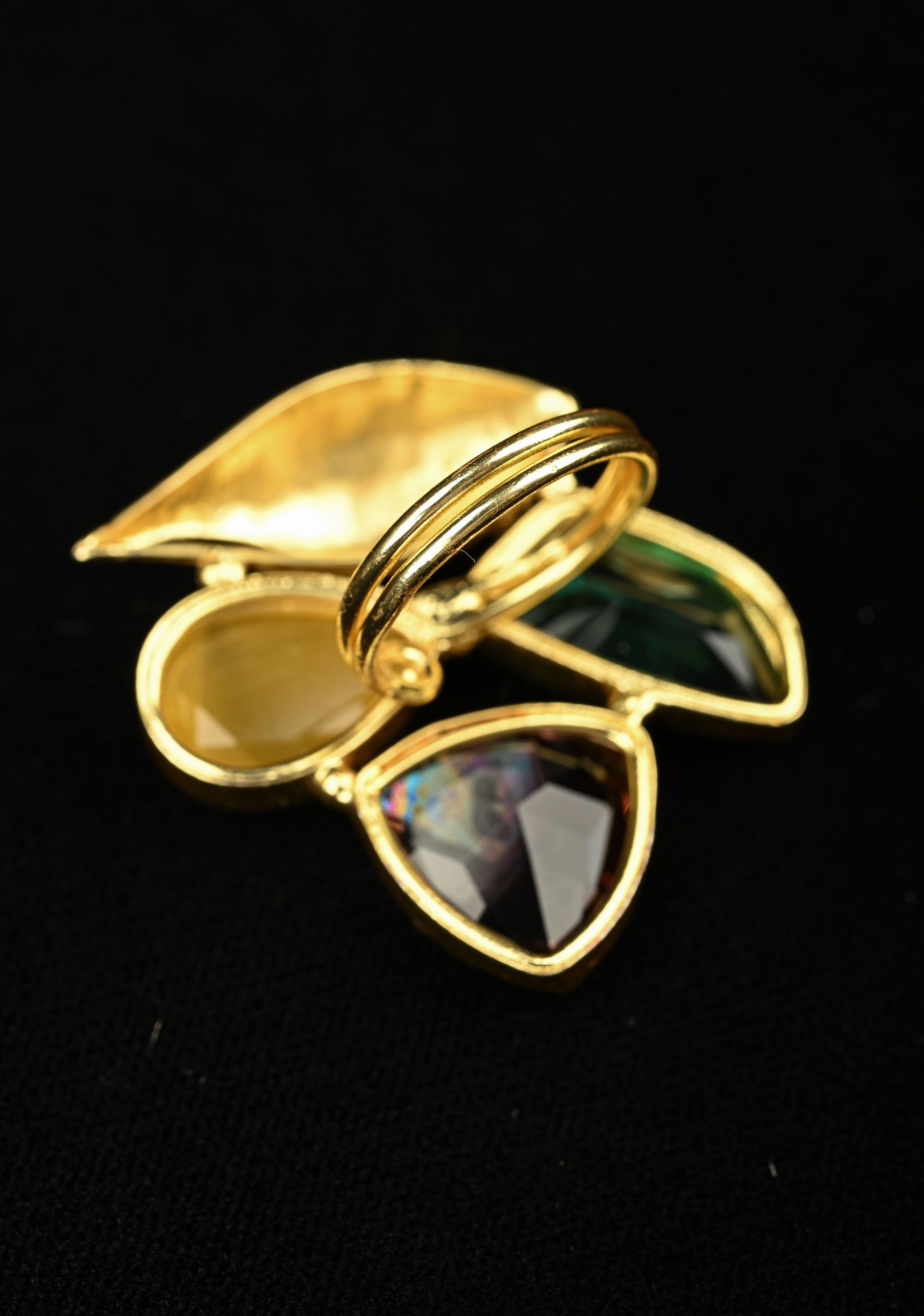 Ocean Theme Gold Tone Shell Motif Ring with Multicolor Glass stones | Shobitam