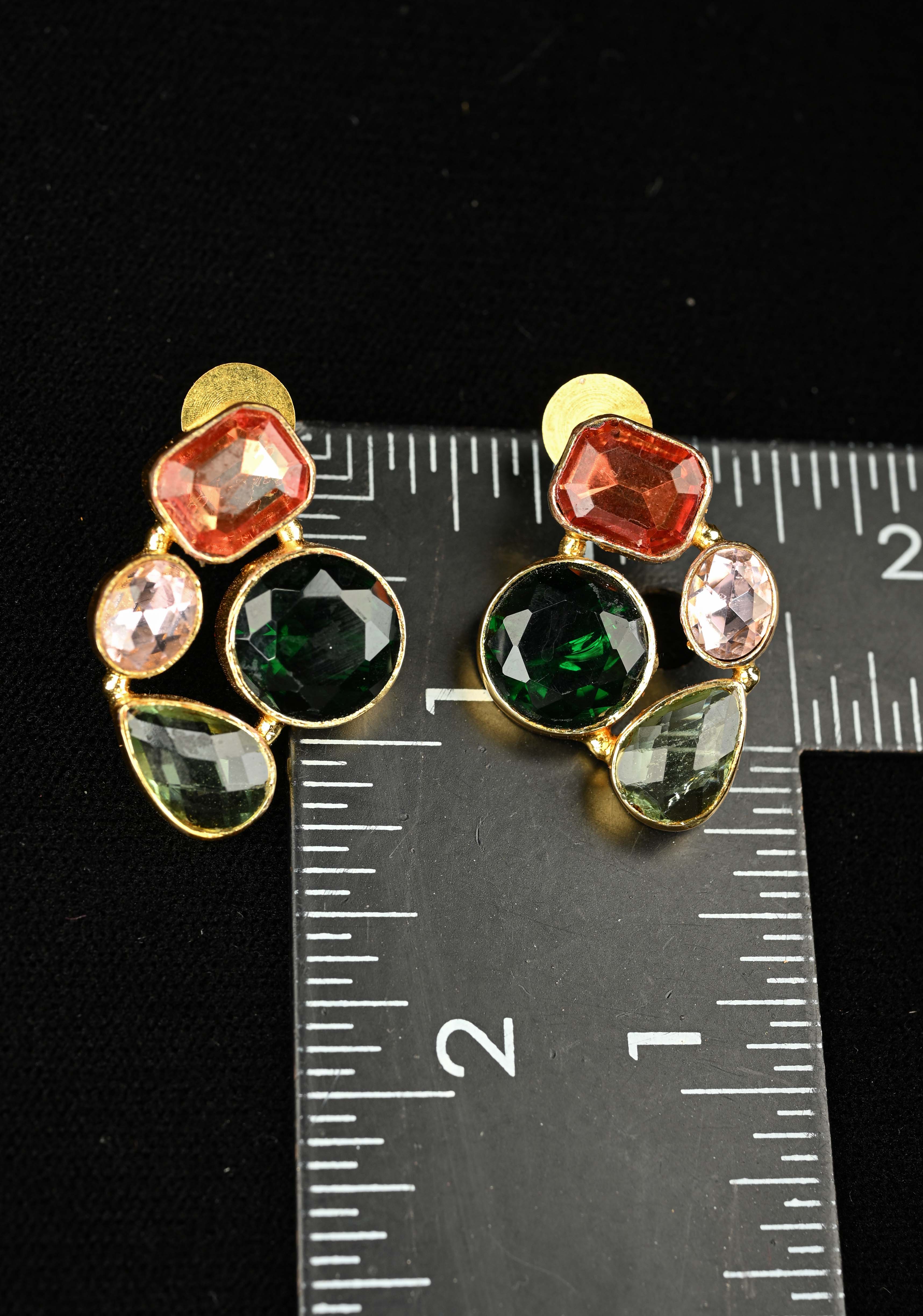 Multicolor Glass stone Cluster Stud Earrings | Shobitam