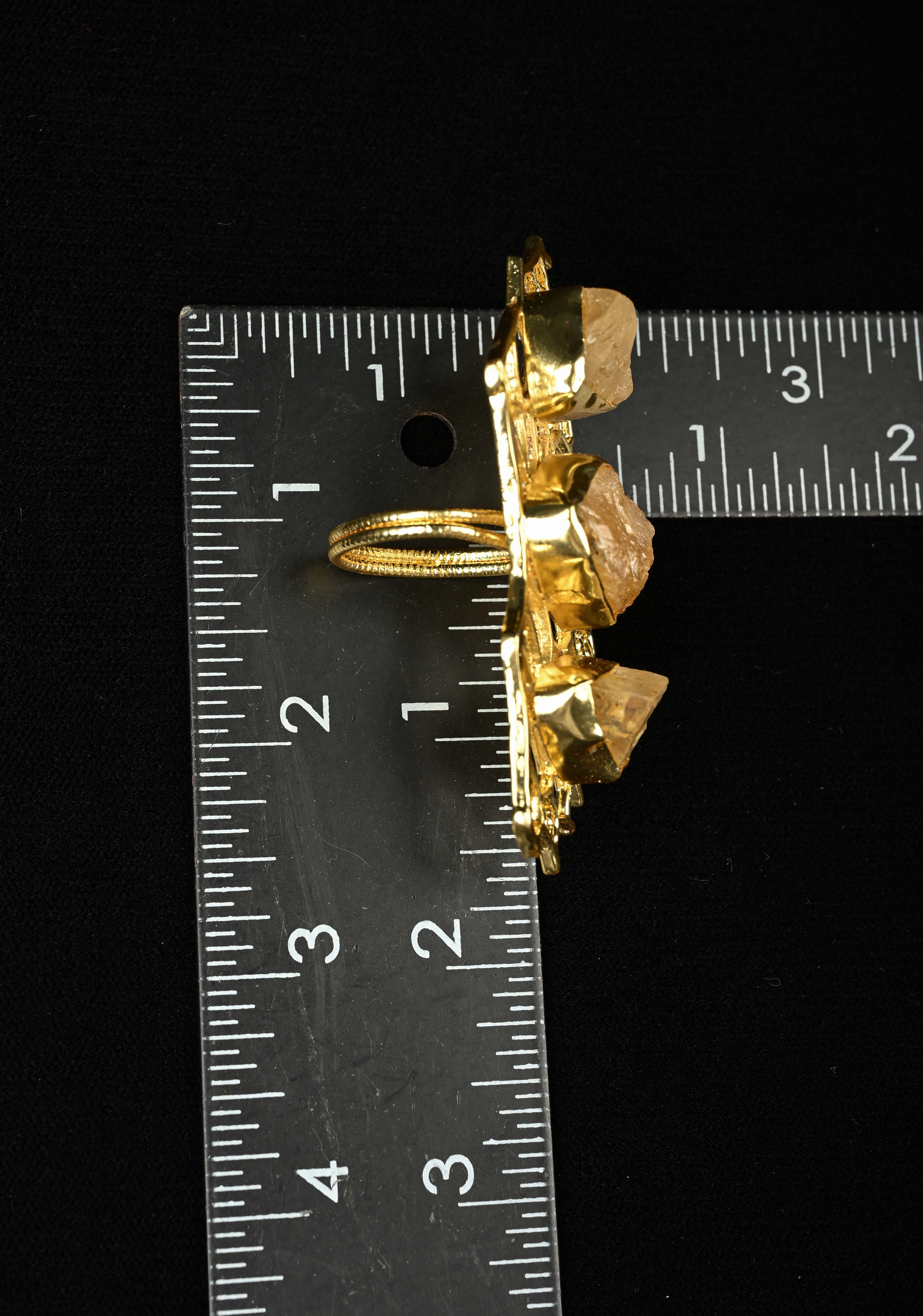Raw Citrine Cluster Stone Web Cocktail Adjustable Ring | Shobitam