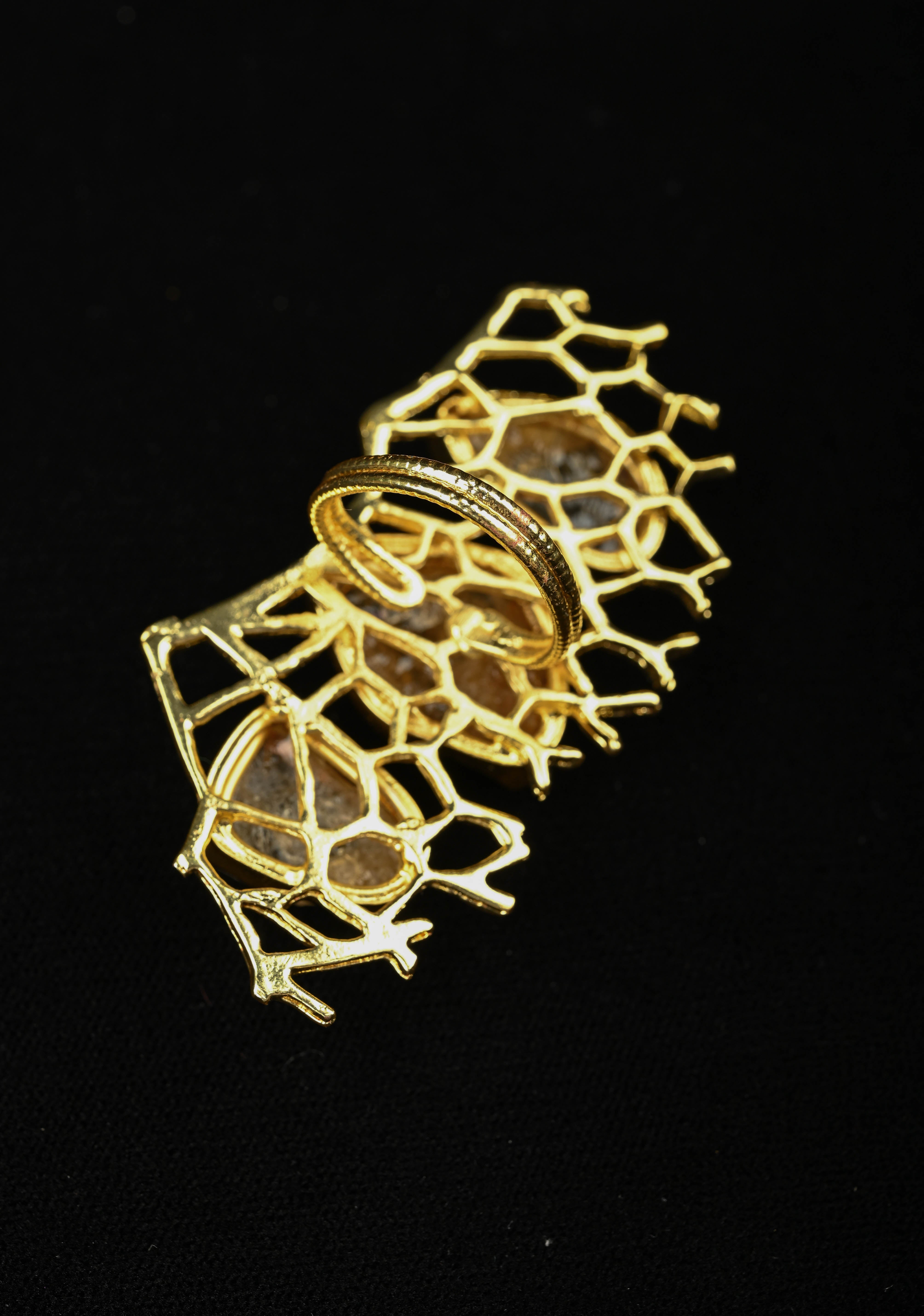 Raw Citrine Cluster Stone Web Cocktail Adjustable Ring | Shobitam