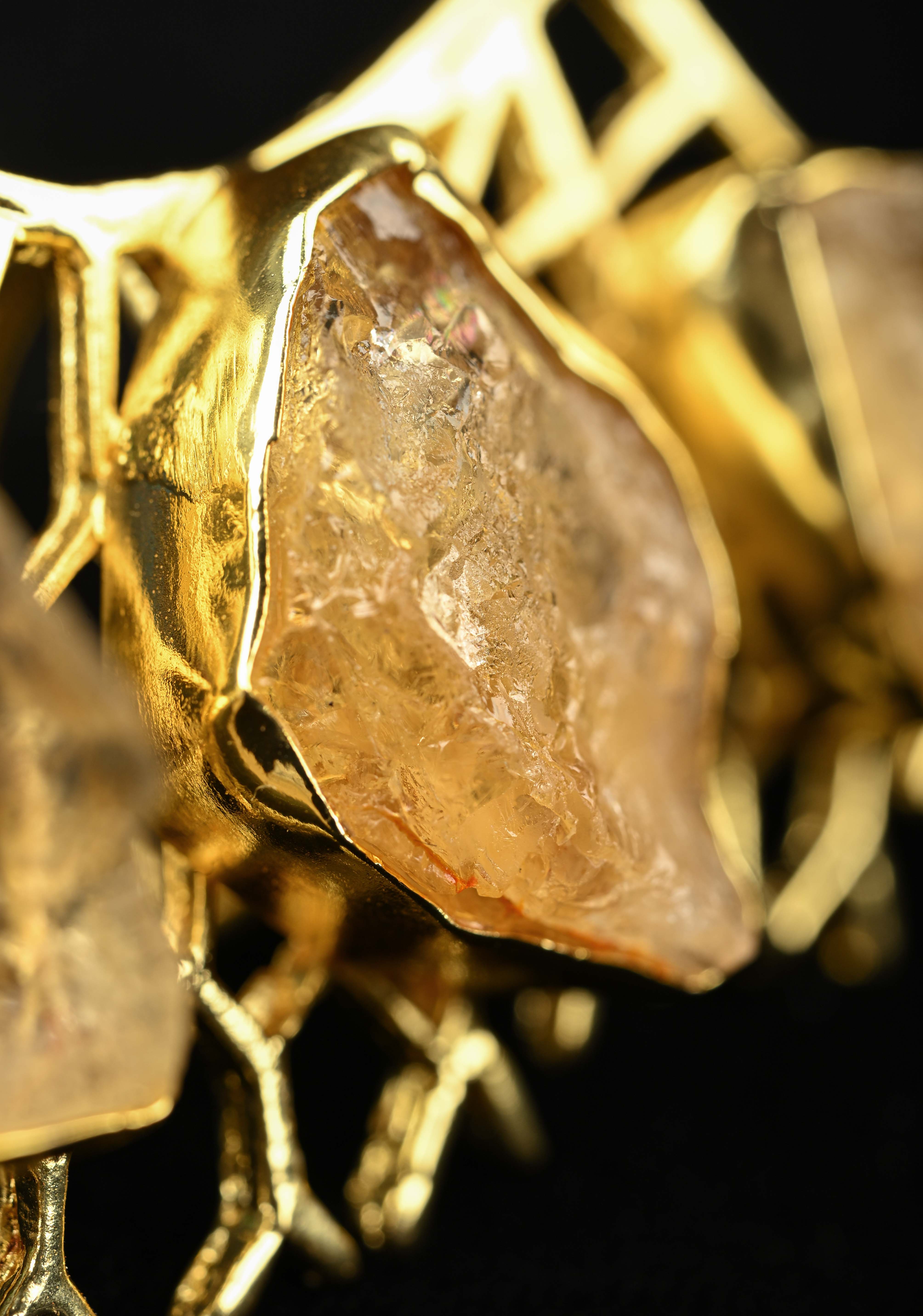 Raw Citrine Cluster Stone Web Cocktail Adjustable Ring | Shobitam