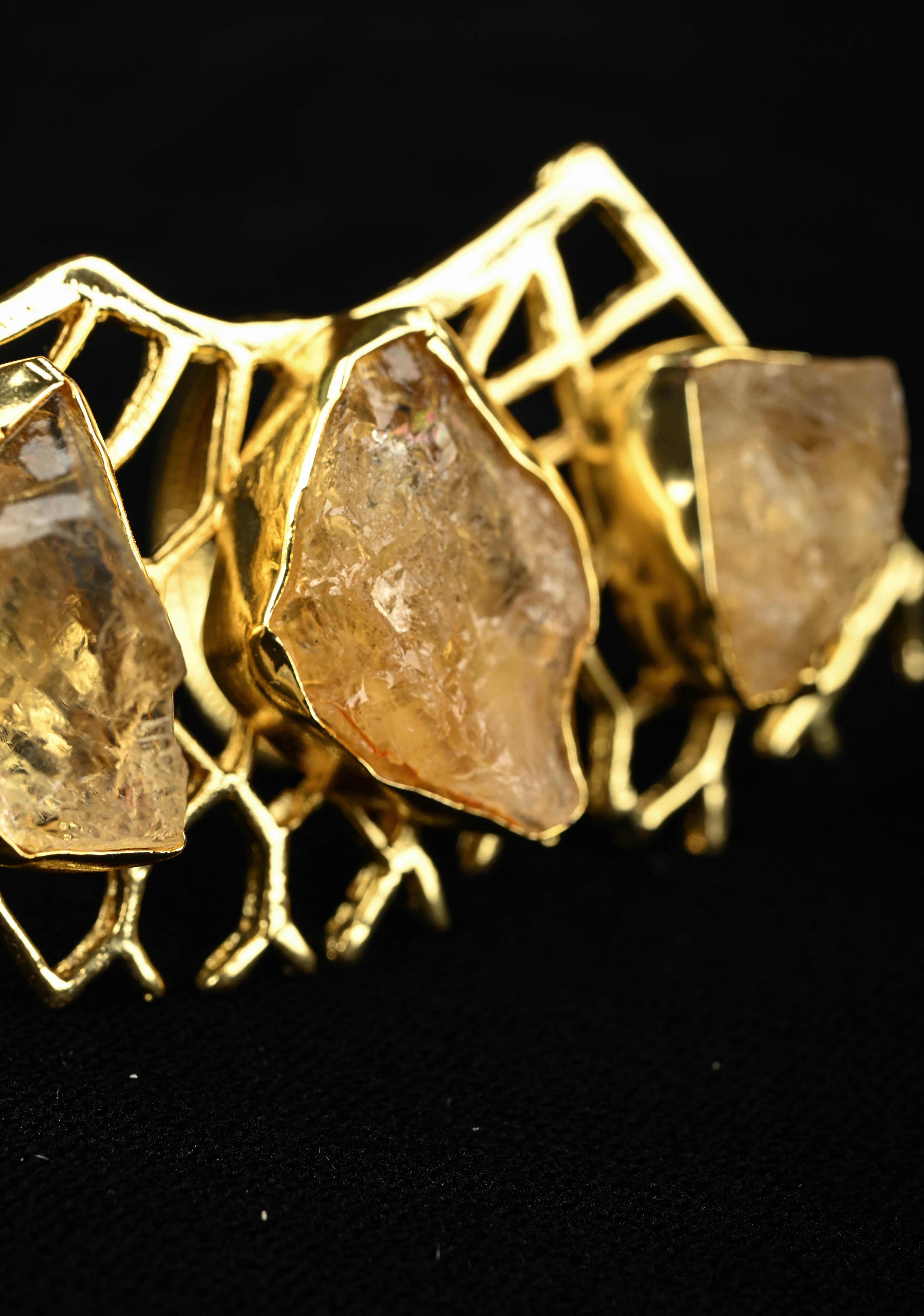 Raw Citrine Cluster Stone Web Cocktail Adjustable Ring | Shobitam